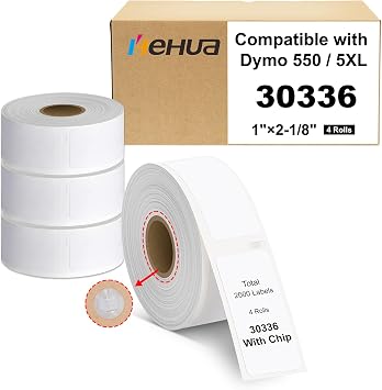 Hehua 1" X 2-1/8" Label 30336 Compatible with DYMO Label Writer 5XL 4XL | with RFID Chip, FNSKU Barcodes Return Address Labels, 25mm X 54mm, Total 2000 Labels, 4 Rolls