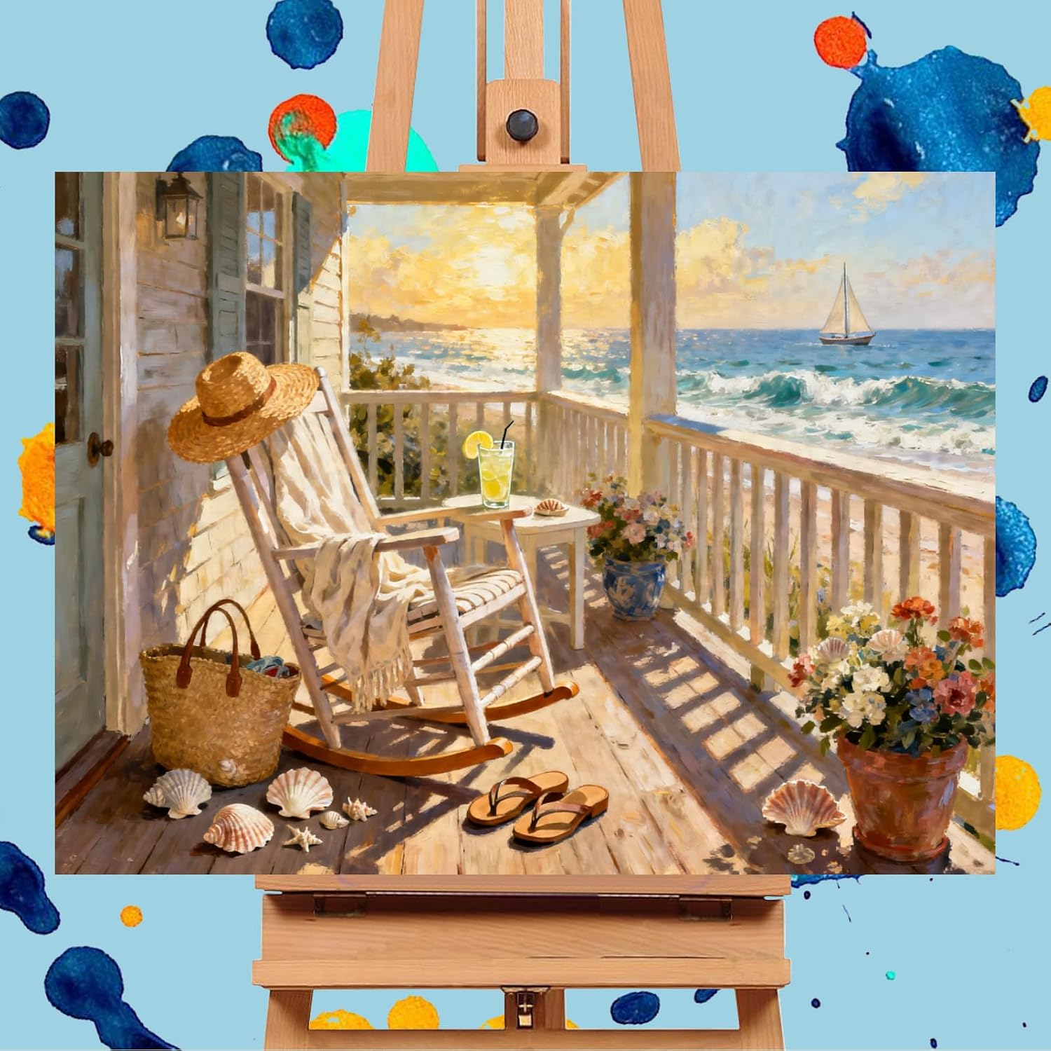 tigdtiu Beach Paint by Numbers Kit for Adults Beginners, Landscape Adult Paint by Number Kits on Canvas, DIY Acrylic Oil Easy Painting by Numbers for Home Wall Decor 16X20 inch