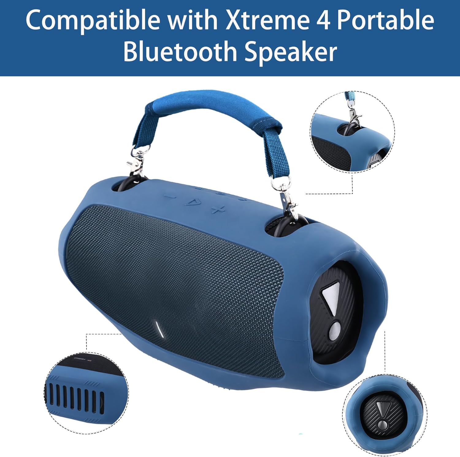 co2CREA for JBL Xtreme 4 Portable Bluetooth Speaker Silicone Cover Case, Portable Silicone Travel Case with Handle, Protective Skin Case (Blue Case) - Image 2