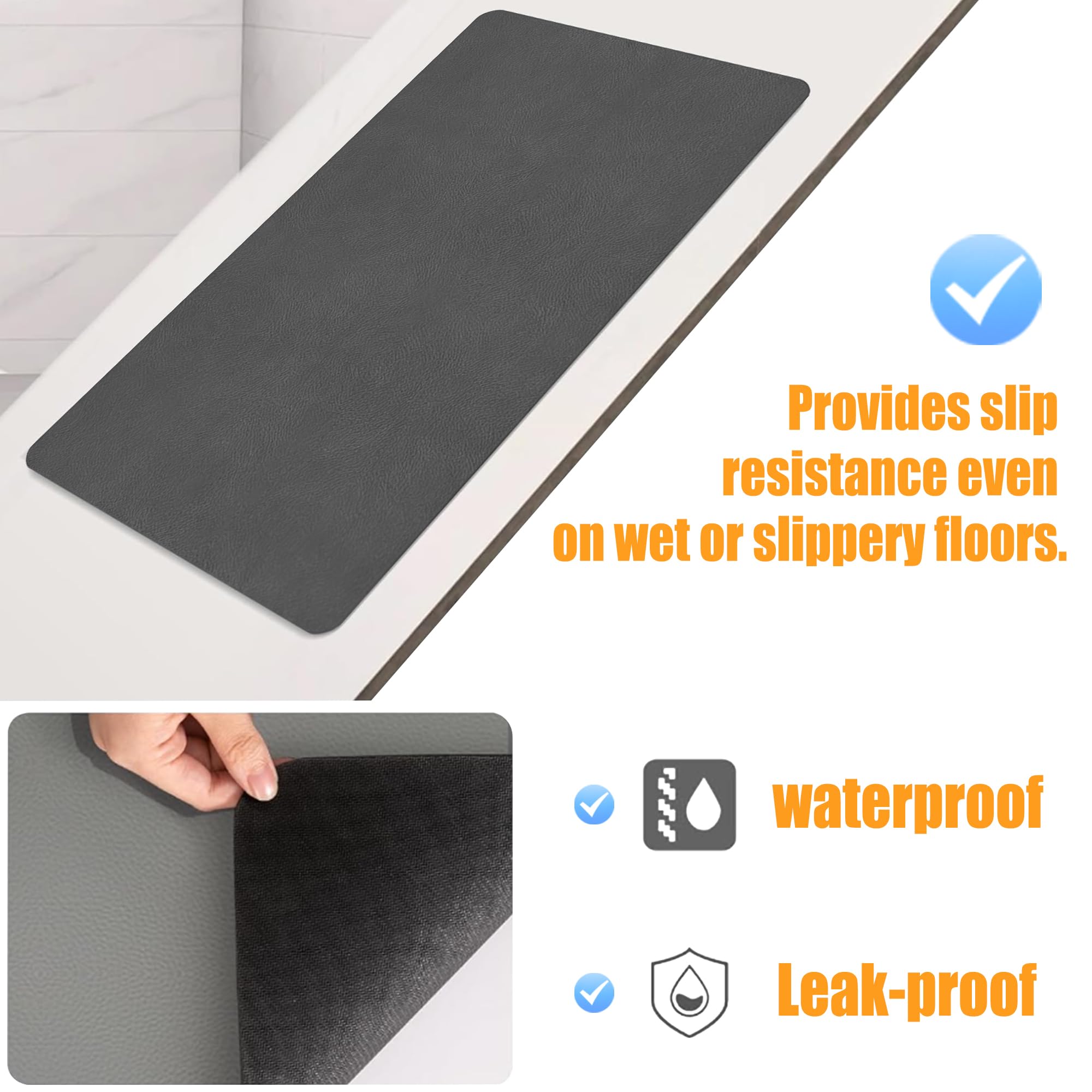 Tappeto Bagno Diatomite Antiscivolo 50 x 60 cm Assorbente Tappetino da Bagno Antiscivolo e Antimuffa Antimuffa per Doccia, Cucina, Ingresso, Grigio Scuro