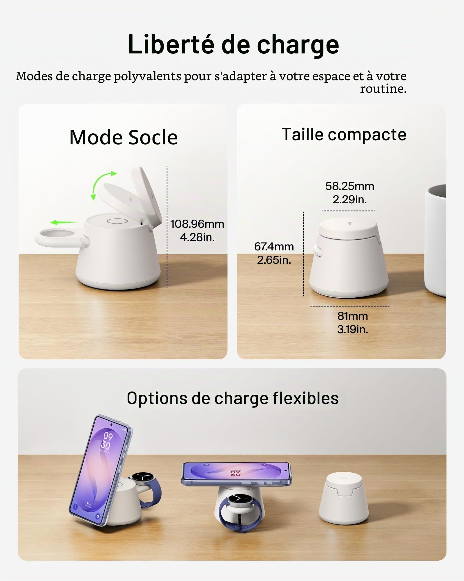 Belkin Qi2.2 Station de charge magnétique sans fil 25 W, chargeur Samsung 3 en 1 | Charge rapide, compatible MagSafe, Samsung Galaxy S26, chargeur Android, Pixel 10, iPhone 17/16/15, Apple Watch, AirPods