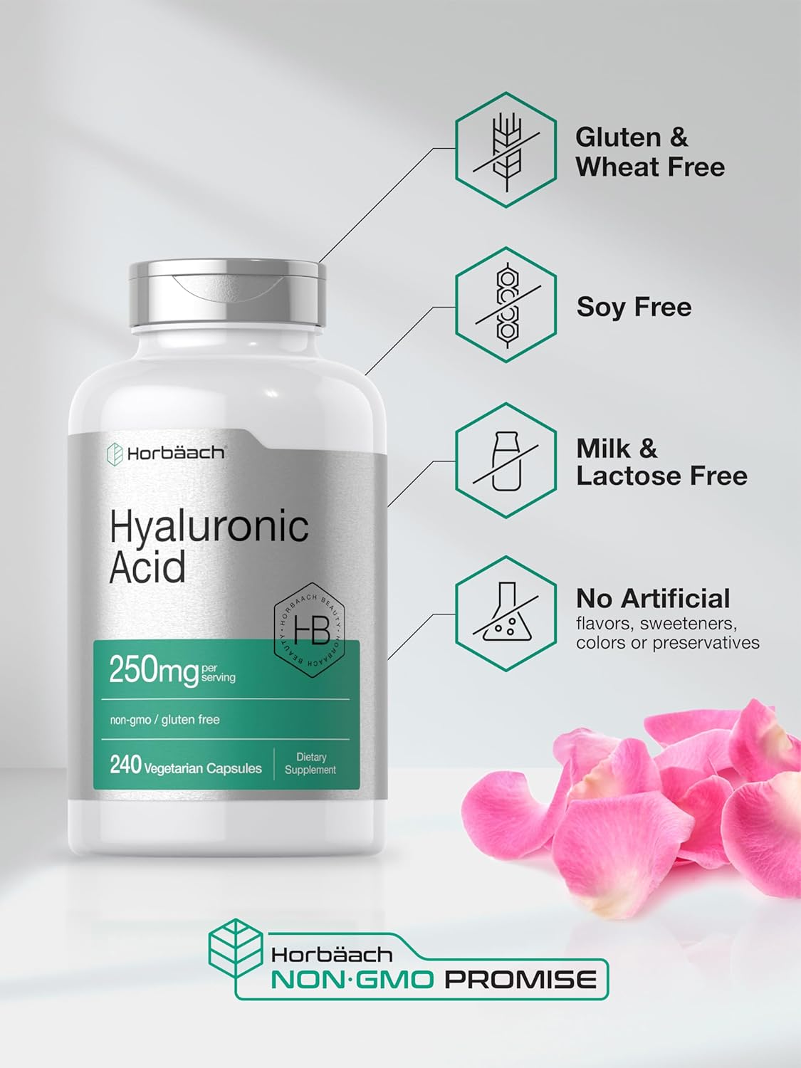 Horbäach Hyaluronic Acid Capsules | 250 mg | 240 Count | Non-GMO and Gluten Free Supplement - Image 5