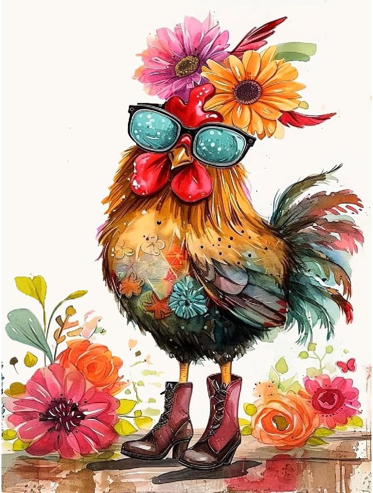 tigdtiu Hen Chicken Stamped Cross Stitch Kits, DIY Cross Stitch Ornament Kits for Adults Beginners, Counted Embroidery Needlepoint Kits Home Decor 12x16inch