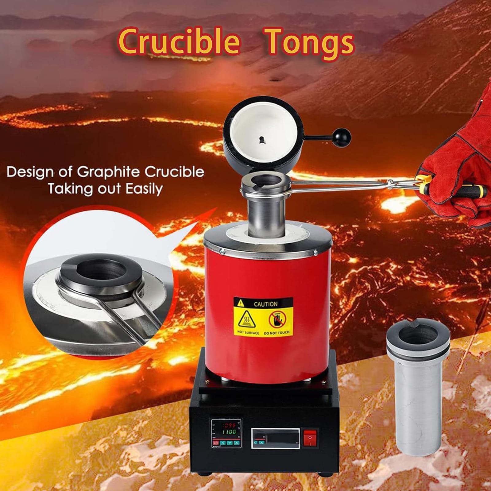 Horno Eléctrico Para Fundir Oro,Máquina Fundición Metales Digital De 1150 ℃,Con Crisol Grafito,Guantes Aislantes Del Calor,Pinzas Para Crisol,Para Chatarra Fundida,Plata,Oro,1500 W Red-1kg