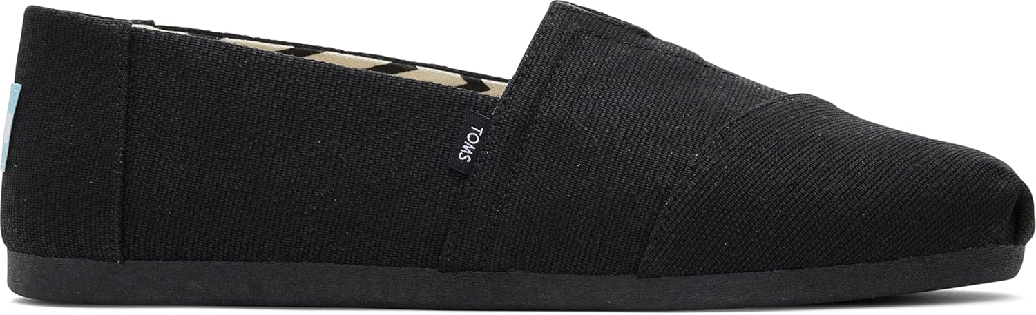 TOMS Men's Alpargata Slip-On Loafer Eco-Friendly Recycled Cotton Canvas, Elastic Gore, Rubber Sole, Black on Black, 11.5 - Image 3