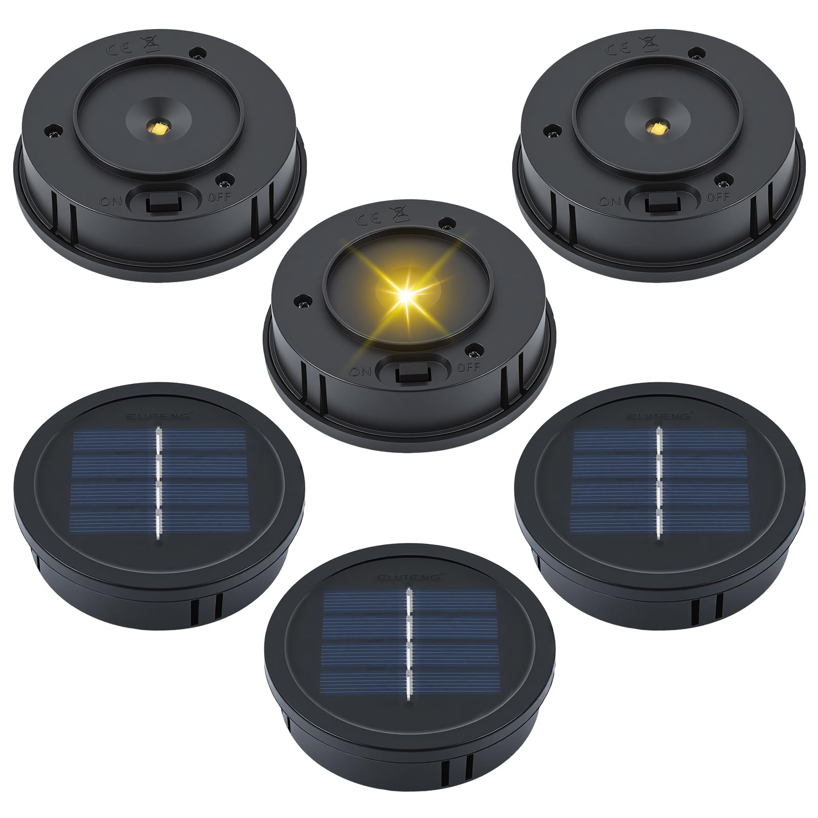 ELUTENG 6 PCS Solar Light Replacement Top Waterproof LED Solar Light 8.6CM