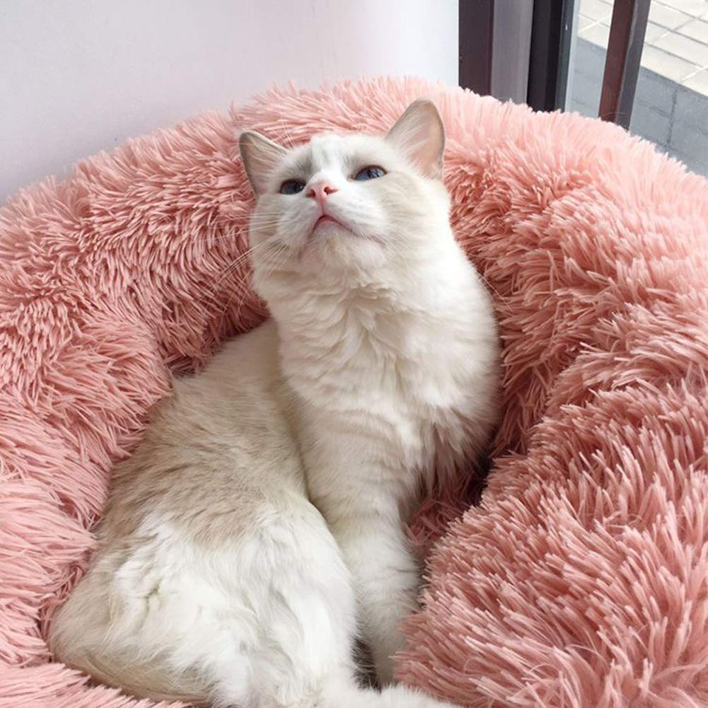Cojín de felpa suave para perros y gatos de lujo redondo para mascotas de 80 cm, color rosa