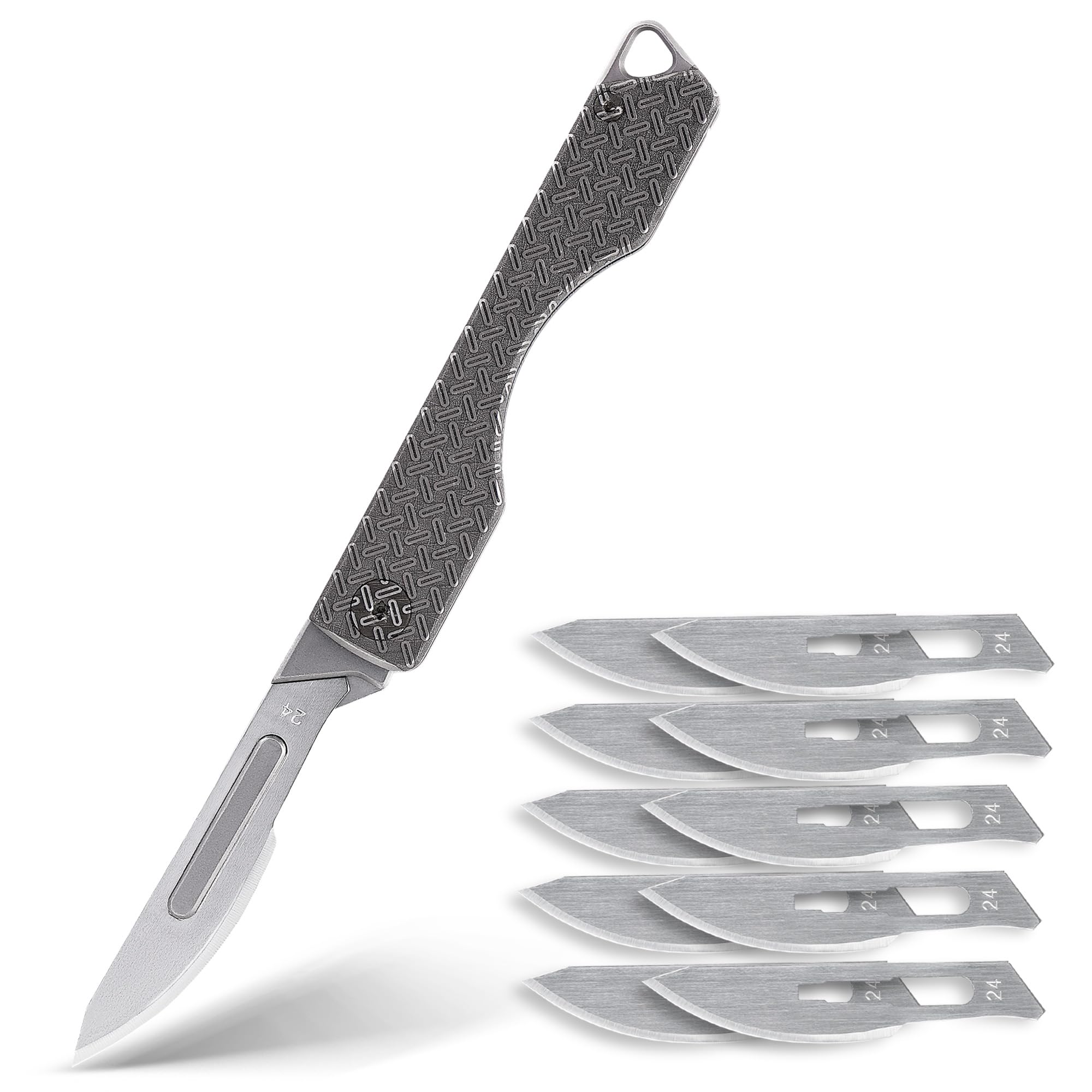 KeyUnity KK01KUP Coltello Pieghevole in Titanio, Coltello Tascabile EDC con Lama Sostituibile #24, per Caccia all'Aperto, Campeggio, Pesca, Escursionismo per Uomini e Donne (Modello KU)