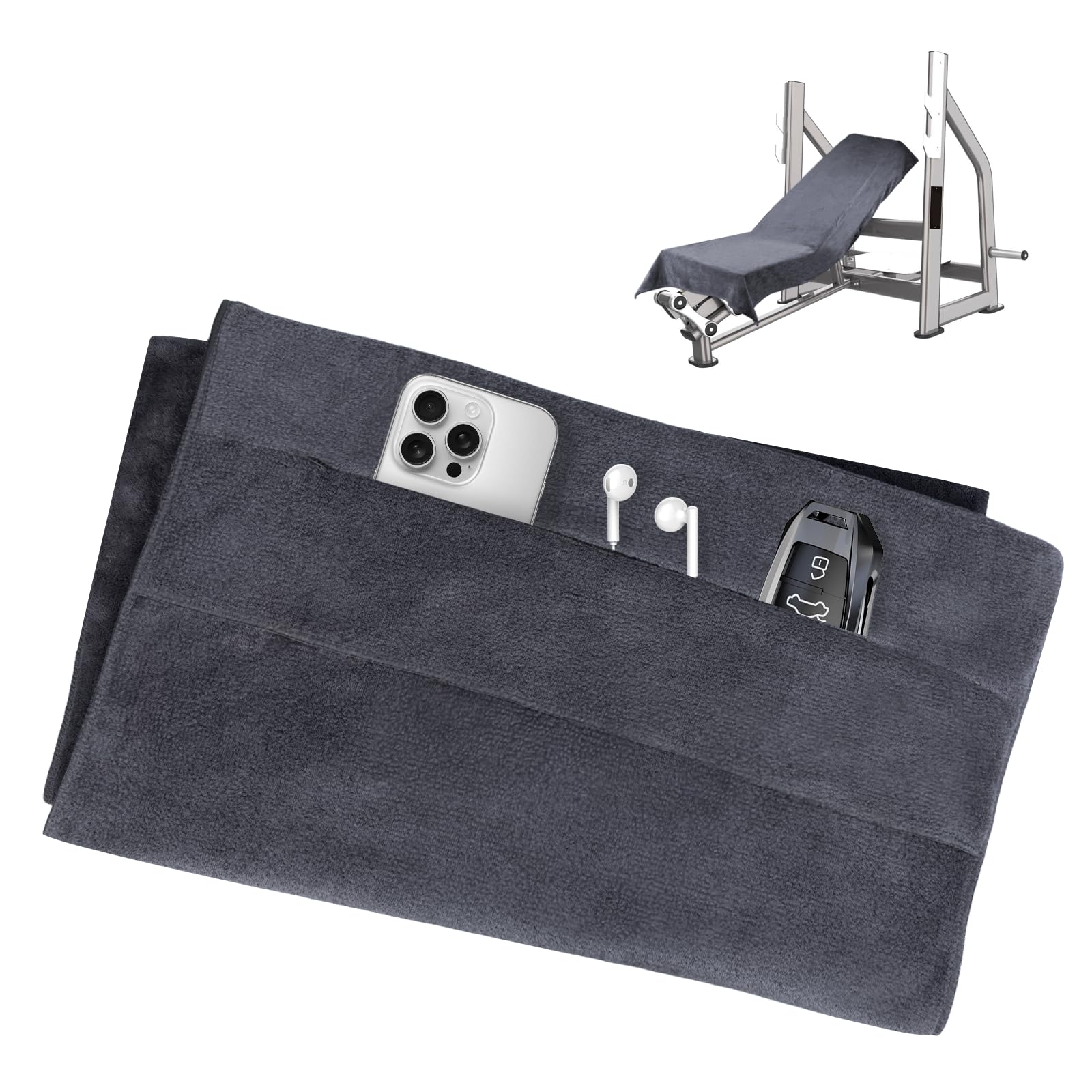 Carehabi Fitness Handtuch 120x50cm Mikrofaser Sporthandtuch Handtuch Fitnessstudio mit Reißverschluss Tasche für Yoga Training Sport Outdoor