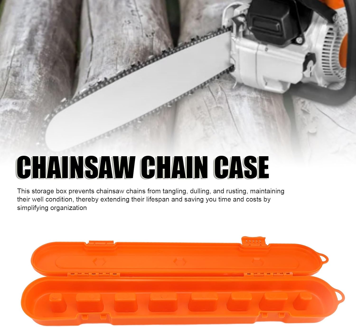 Chainsaw Chain Storage Box, Large Capacity Polypropylene Organizer Case Holds up to 8 Chains Under 20 Inches, Electric Saw Chain Holder for Transport and Organization (Orange)