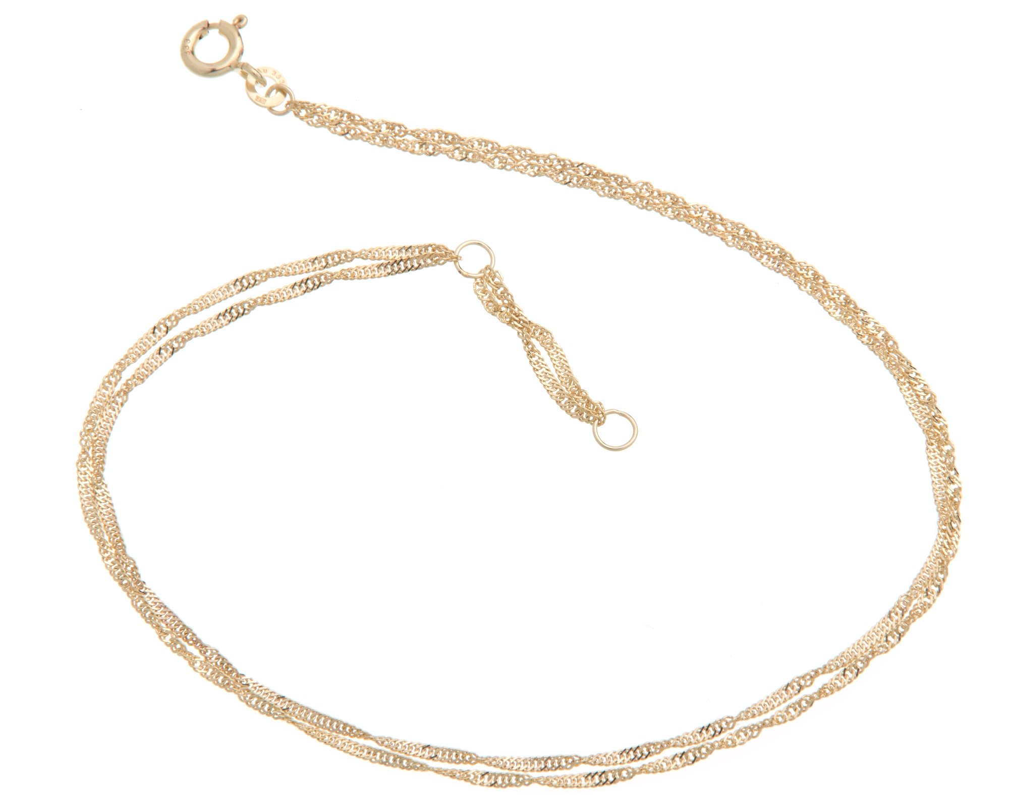 Fußkette Singapur 2reihig - 1,4mm Durchmesser - 333 Gelbgold, Länge wählbar von 23-30cm
