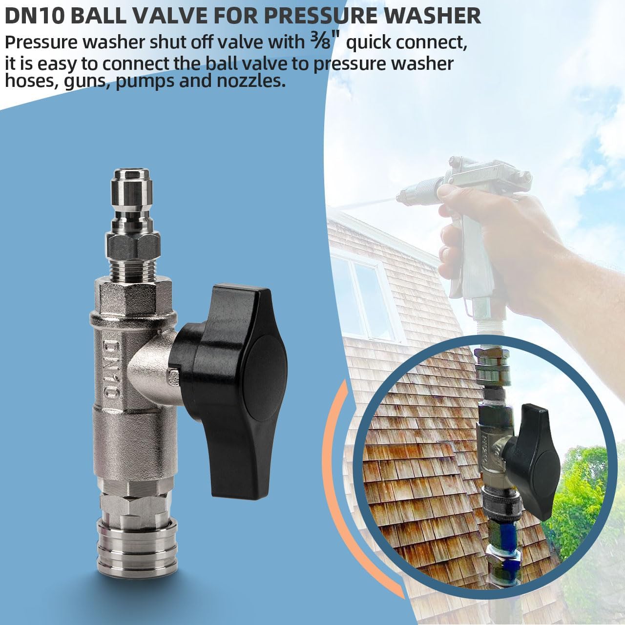 DN10 Ball Valve for Pressure Washer, 3/8" Quick Connect Ball Valve for Pressure Power Washer Gun & Hose with Stainless Steel Coupler & Plug, 3000 PSI (3/8" Female BSP)