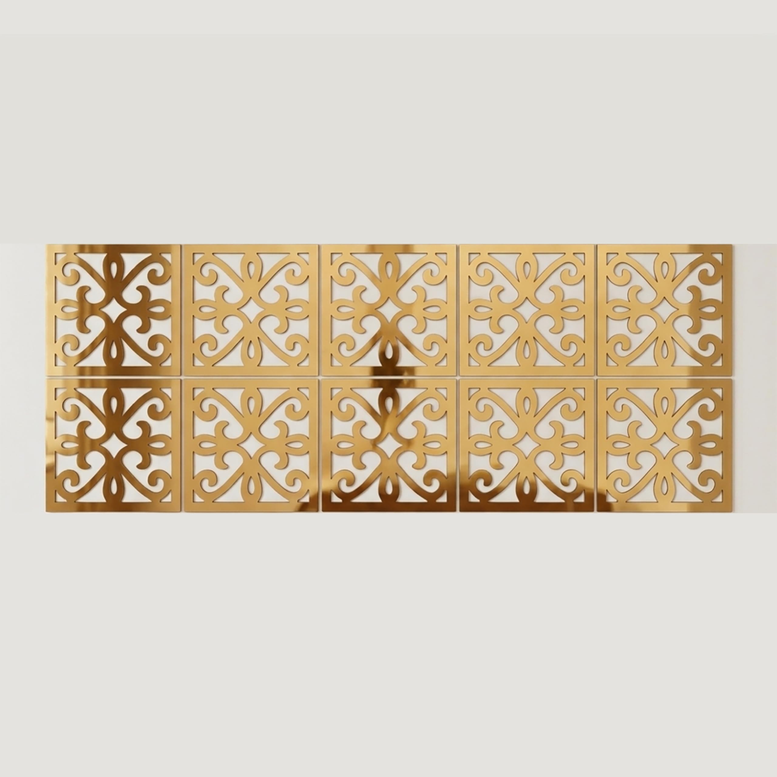 vah- kya bat hai !! luxury golden acrylic mirror decorative jali panel –floral design sticker for wall, partition & home décor (pack of 10, 1 meter)