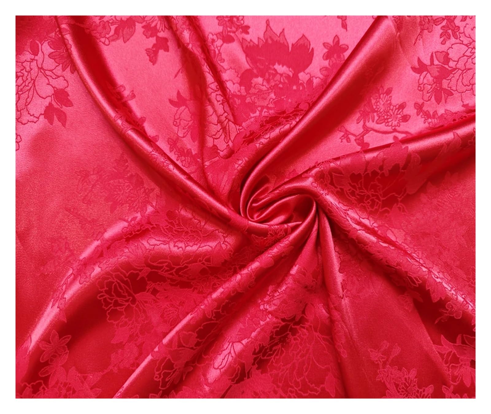 Tela de satén 58'' ancho, brocado floral, tela damasco charmeuse sedoso, material forro for vestido, kimono y traje para costura y confección(Red,5 X 1.48M)