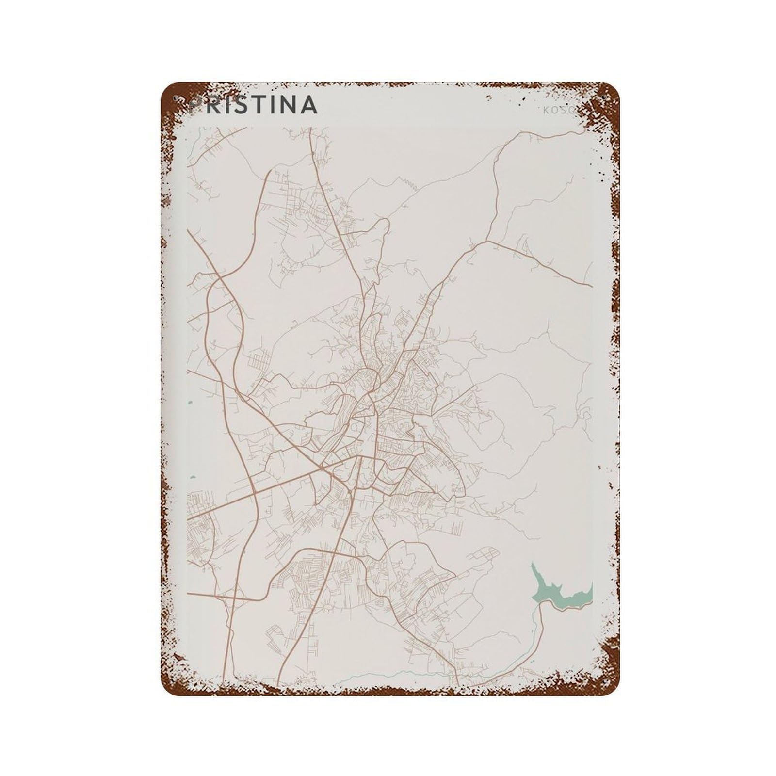xiaoxiaoshen Pristina Map Kosovo Travel Gift Farmhouse Wall Decor Art Metal Tin Poster Modern Home Decor Art Home Bar Shop Decorations Vintage Sign 40x30cm