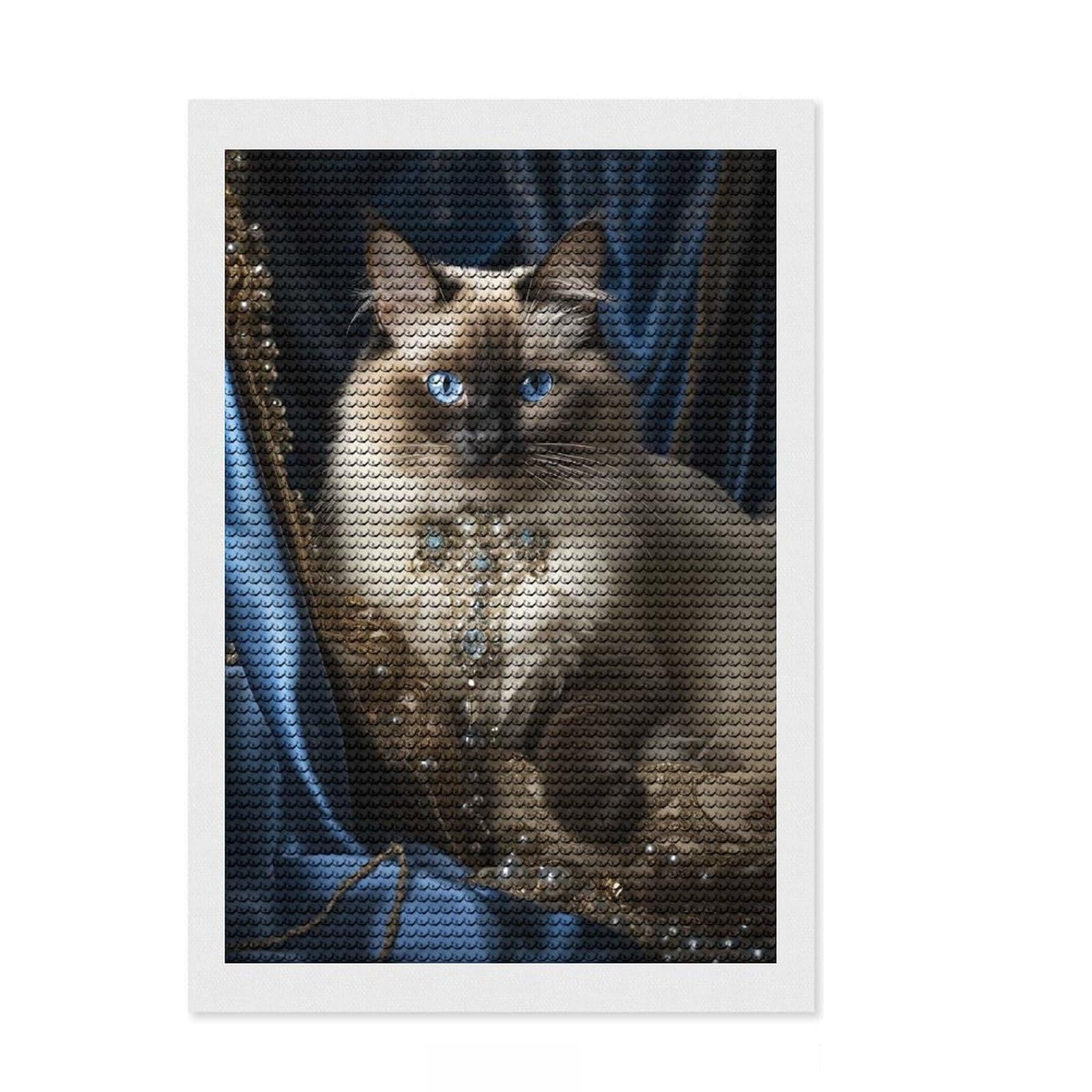 Junmoney Siamese Cat Diamond Painting Kit 8"x12", Round Gems, for Beginners, Full Kit Included, Decor Project, Vintage Style Decor