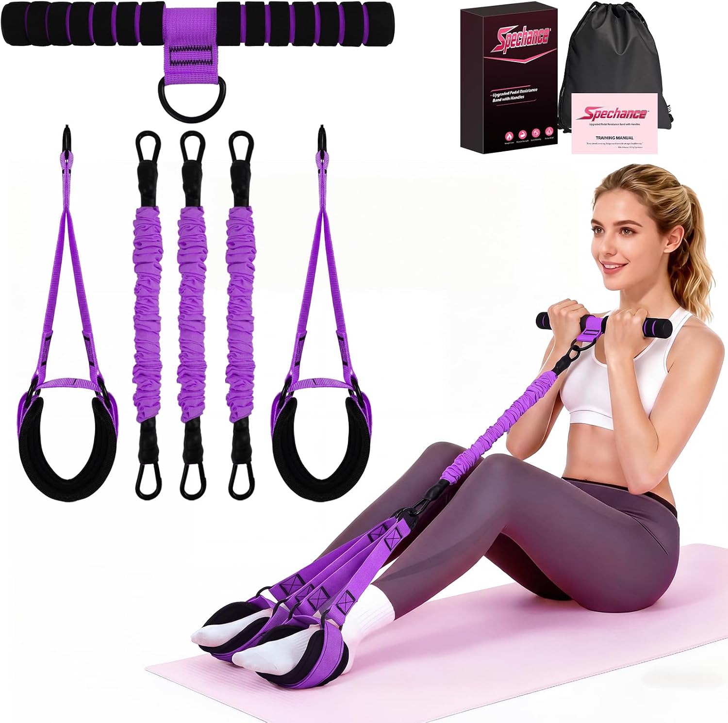 Pedal Resistance Band with Handle, Adjustable Multifunction Exercise Bands