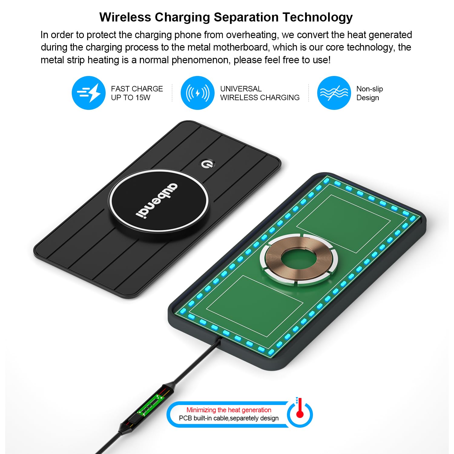 für MagSafe Auto Ladegerät Pad, 15W RGB Magnetische Wireless Car Charger Matte, Auto Magnetische Induktive Ladestation mit 70cm USB-A Verlängerungskabel Kompatibel mit iPhone 16 15 14 13 12
