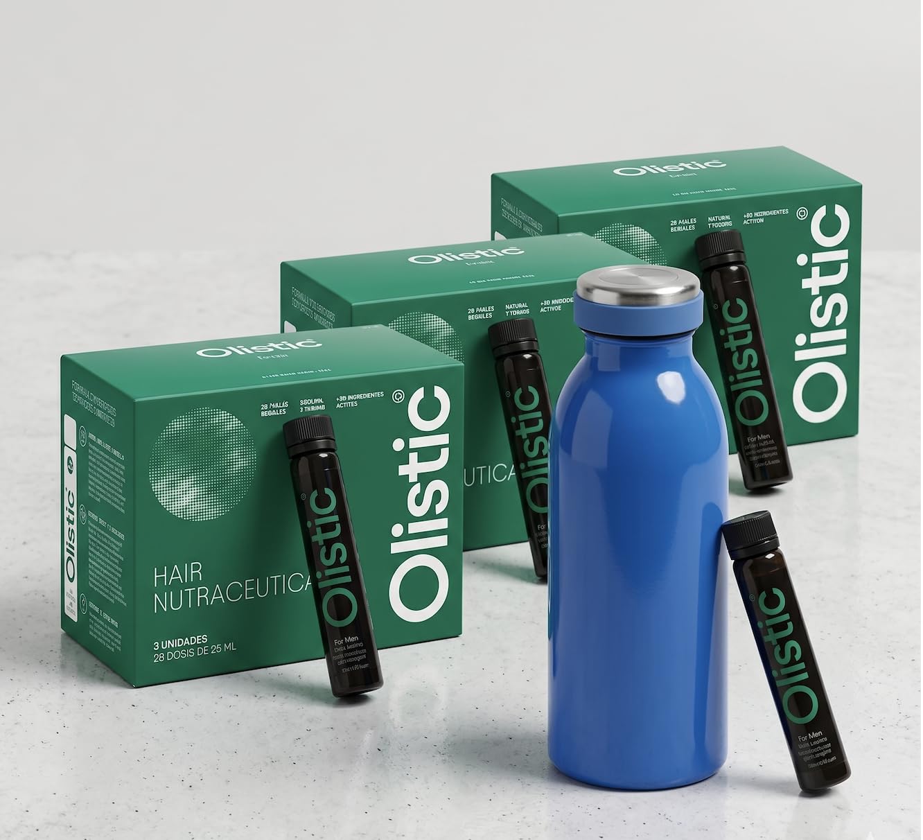 Olistic For Men Pack 3 Meses + BOTELLA DE REGALO - Tratamiento Anticaída de Pelo para Hombre - Vitaminas Crecimiento Capilar con Saw Palmetto y Ashwagandha - Fórmula Vegana Bebible