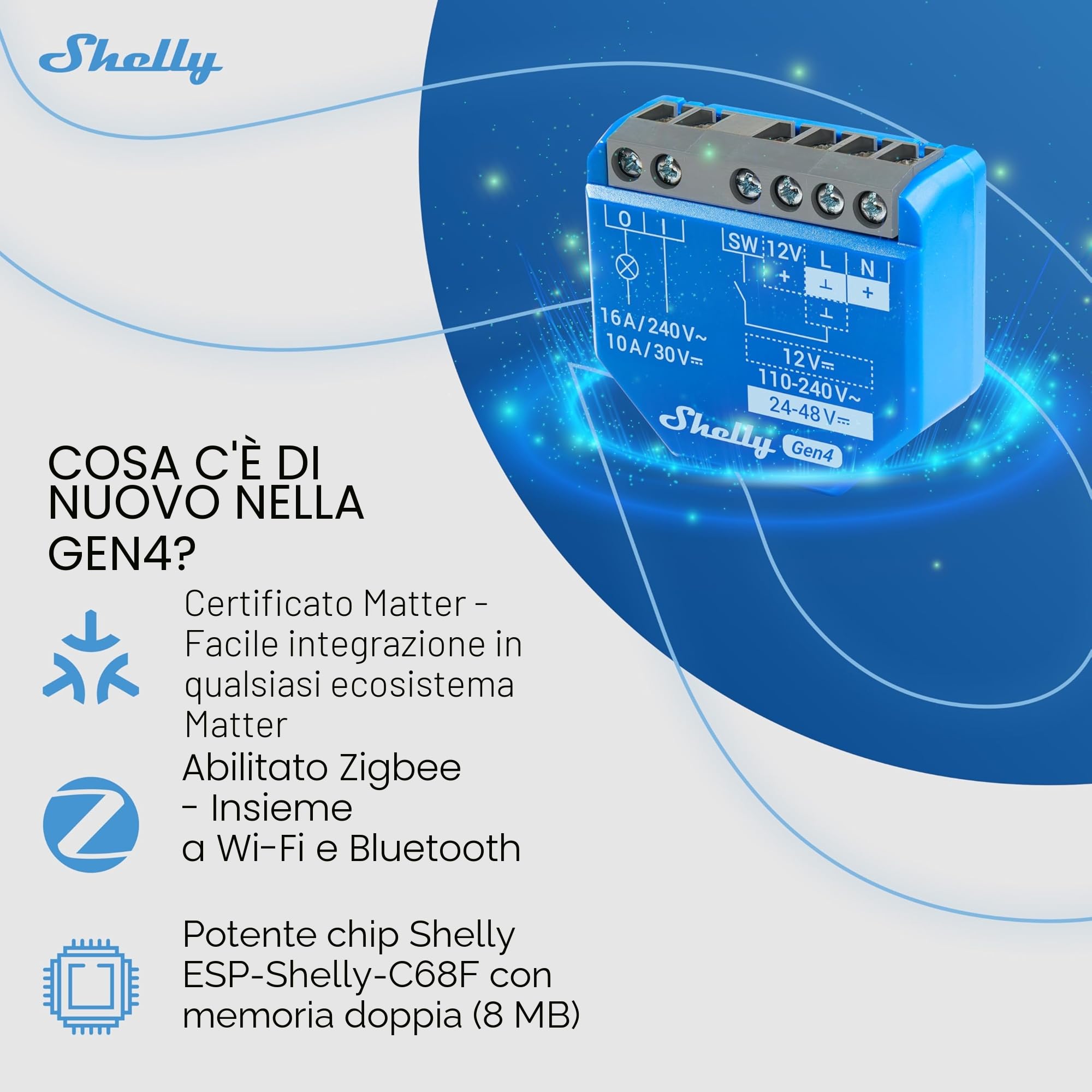 Shelly 1 Gen4 Inteligentny Przekaźnik Wi-Fi 1 Kanał 16A Bezprzewodowy Matter Alexa Google HomeKit Zigbee 2 Sztuki