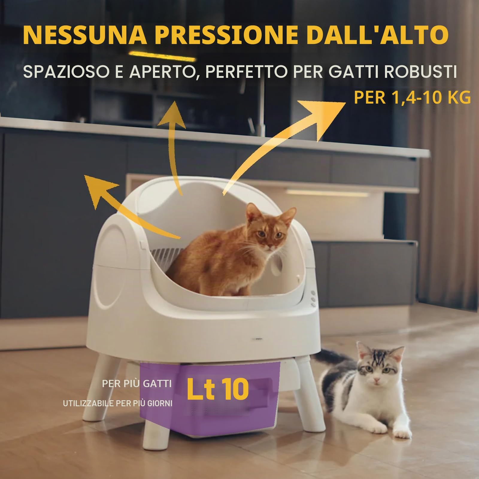 PetPivot Lettiera autopulente con design aperto, modalità automatiche e manuali, pulizia istantanea e pala semplice, ideale per gatti di grandi dimensioni, adatta per famiglie multigatti