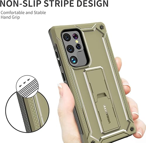 Miniatura 6 de URBANITE Funda para Samsung Galaxy S22 Ultra 5G, grado militar, resistente, a prueba de golpes, función atril integrada (verde militar)