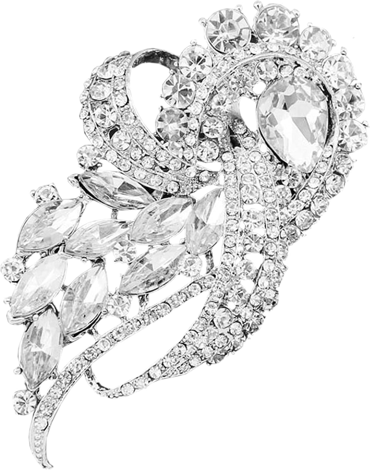 Long Rhinestone Silver Brooch Clear Crystal Broach Silver Pin DIY Wedding Bouquet Embellishment Brooch Silver L-13 (2 Brooches)