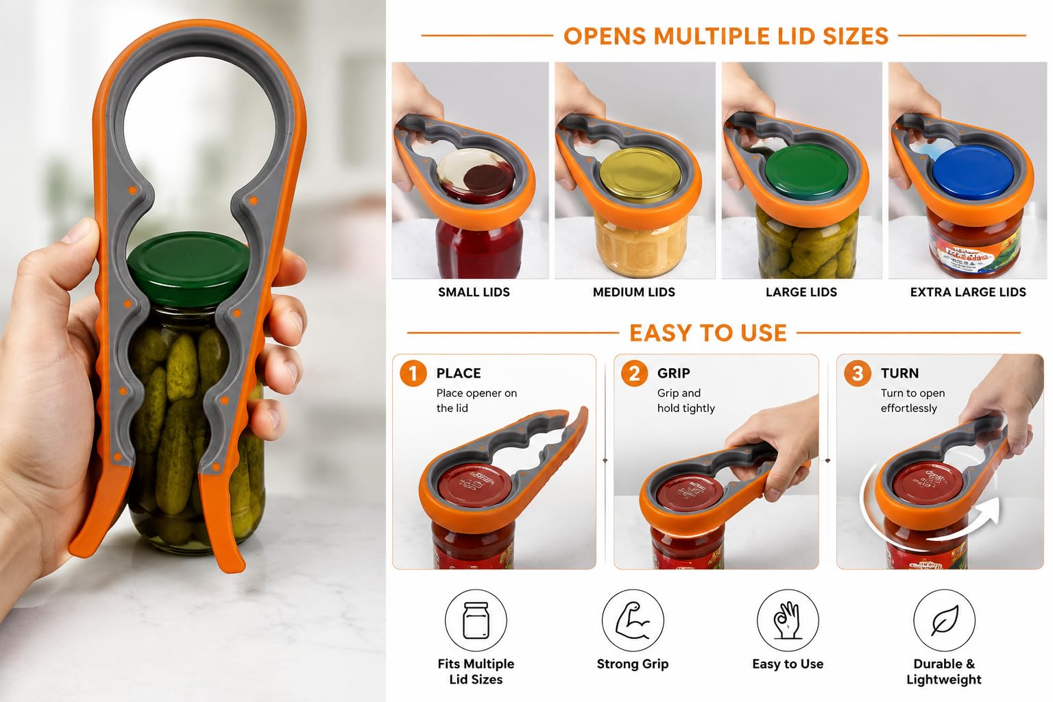 4 in 1 Creative Multifunction Gourd-Shaped Can Opener Kitchen Tool Grip Jar & Bottle Opener Rubber Design Fits All Bottles Caps Premium Easy Grip Jar Opener — Amazon image 2