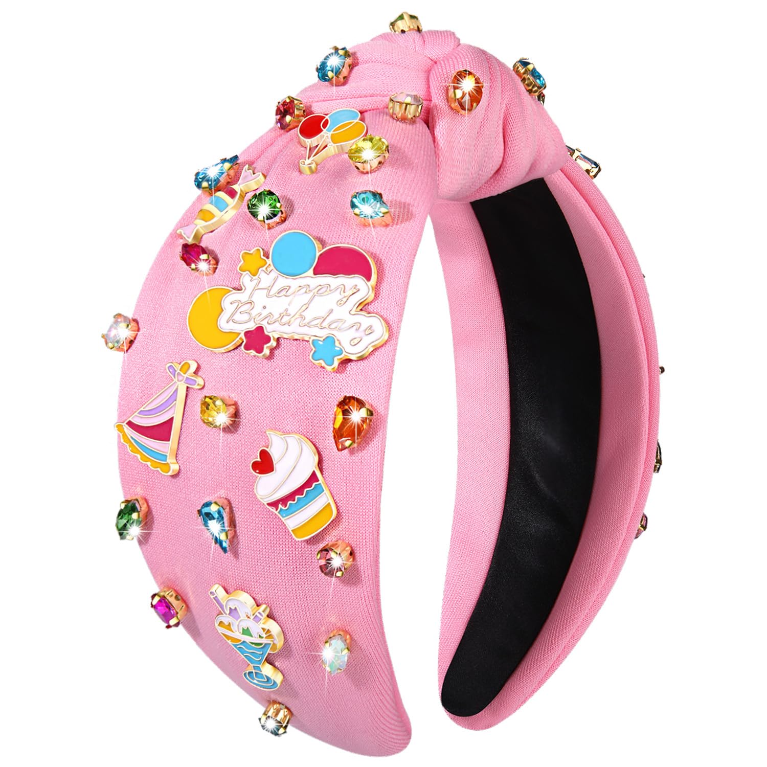 YAHPERN Birthday Headband for Women Beaded It’s My Birthday Knotted Headband Embellished Rhinestone Crystal Top Knot Headbands birthday Crown Hair