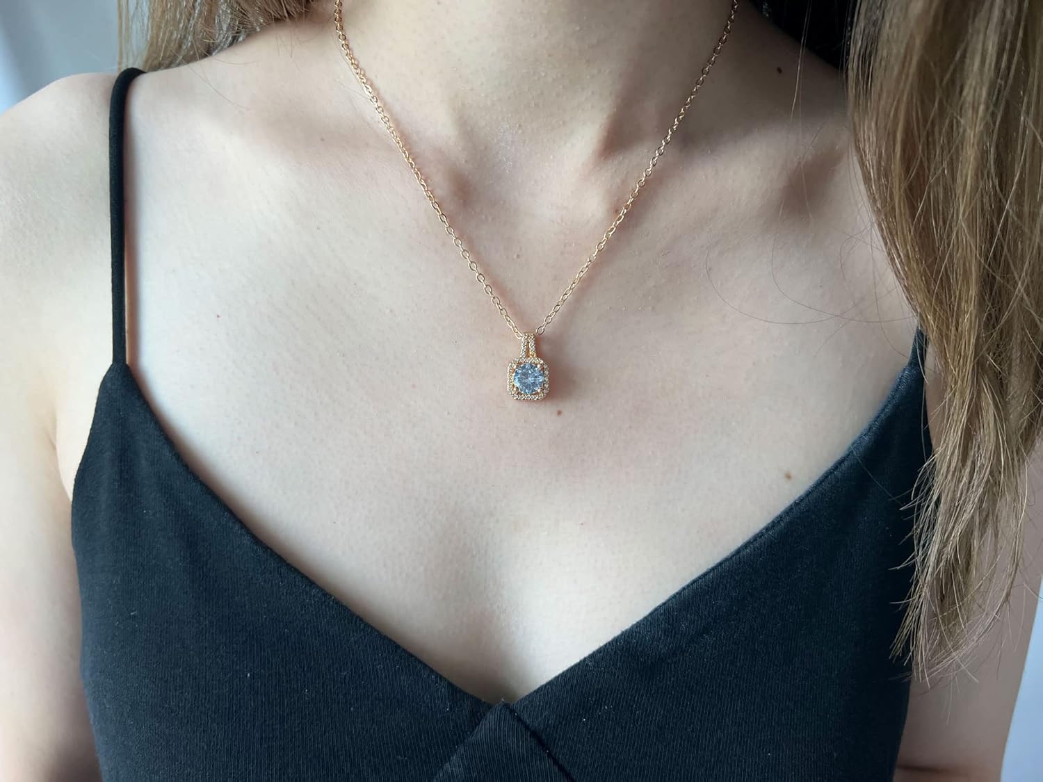 4 Pieces Fashion Shiny Square Zircon Crystal Pendant Necklace Earring Ring Jewelry Set for Women Wedding Party Prom Holiday Gifts - Image 2