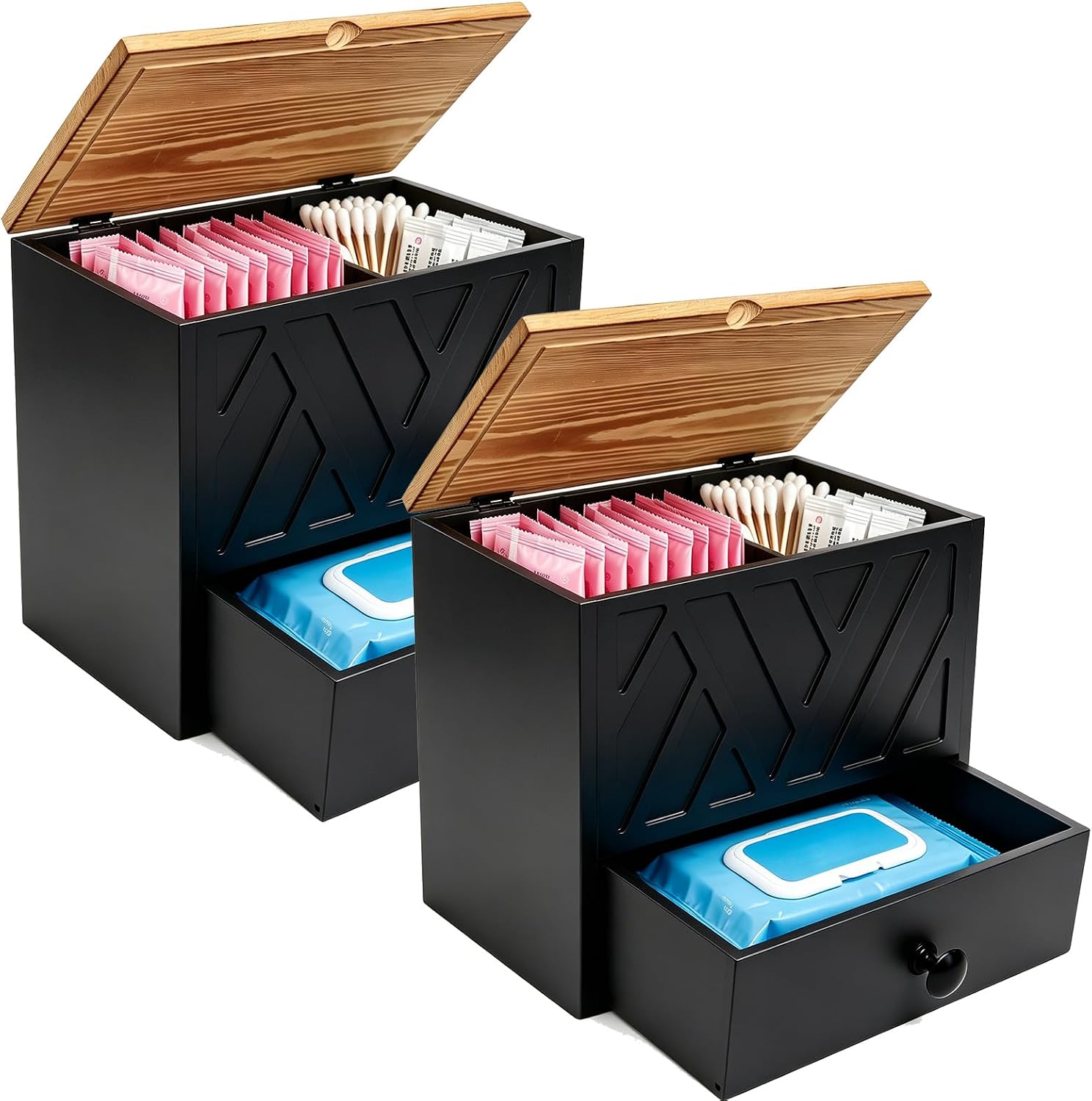 Tampon Holder for Bathroom Toilet Decor，Girl Stuff Box with Lid and Drawer