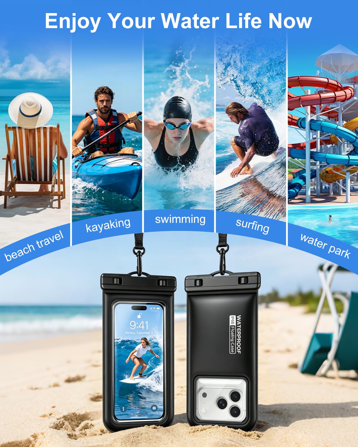 Schwimmende wasserdichte Handytasche, 2 Stück, IP68 wasserdichte Handyhülle mit Umhängeband für Handys bis zu 17,8 cm, für iPhone 17, 16 Pro Max, Handy-Trockentasche für Strand, Pool, Kajak