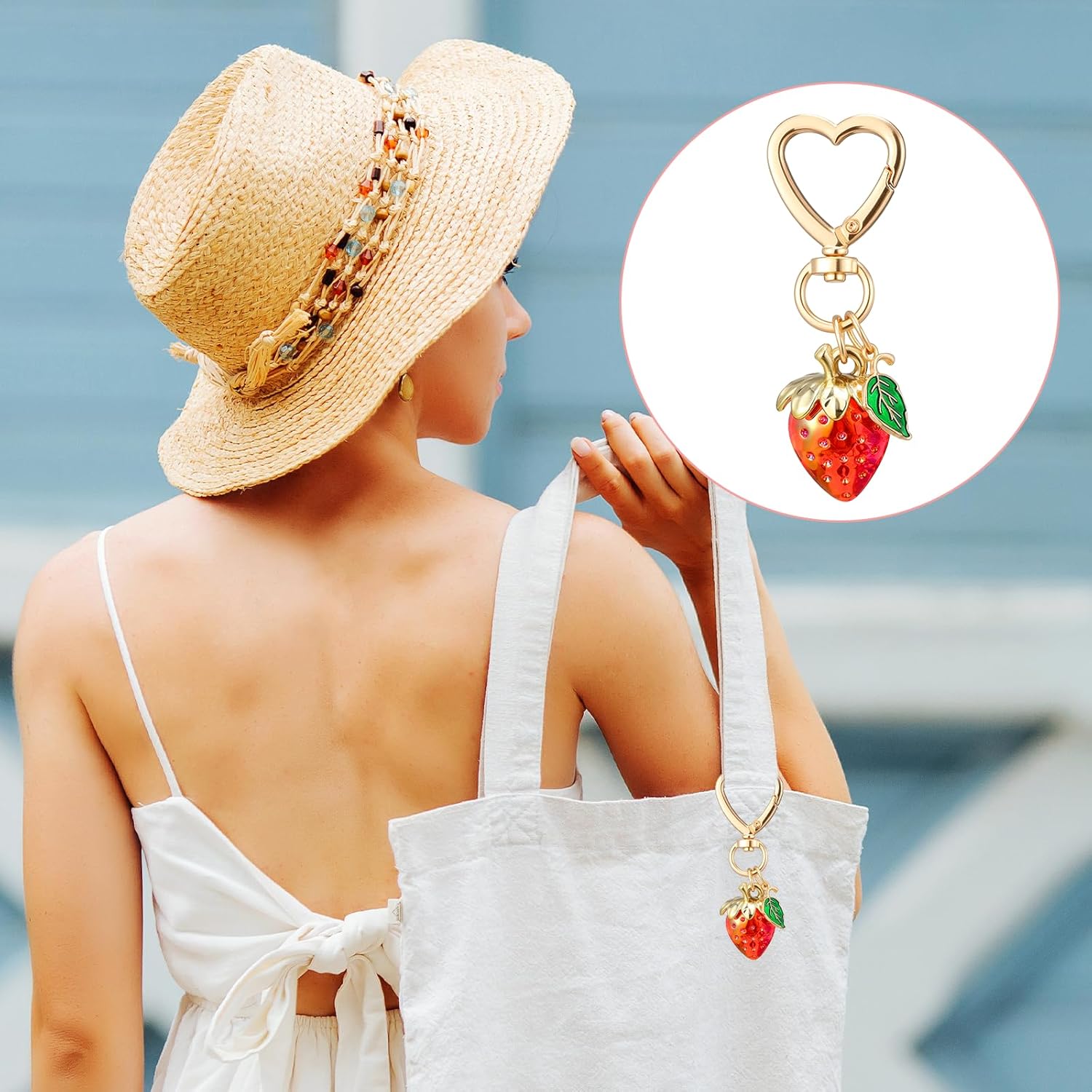 2 Pcs Cute Strawberry Keychain, Bag Key Chain Purse Flower Charm for Women, Adorable Strawberry Purse Keyrings Accessories Strawberries Decor for Handbags, Backpacks, Car Keys, Gift (Red, Pink) - Image 7