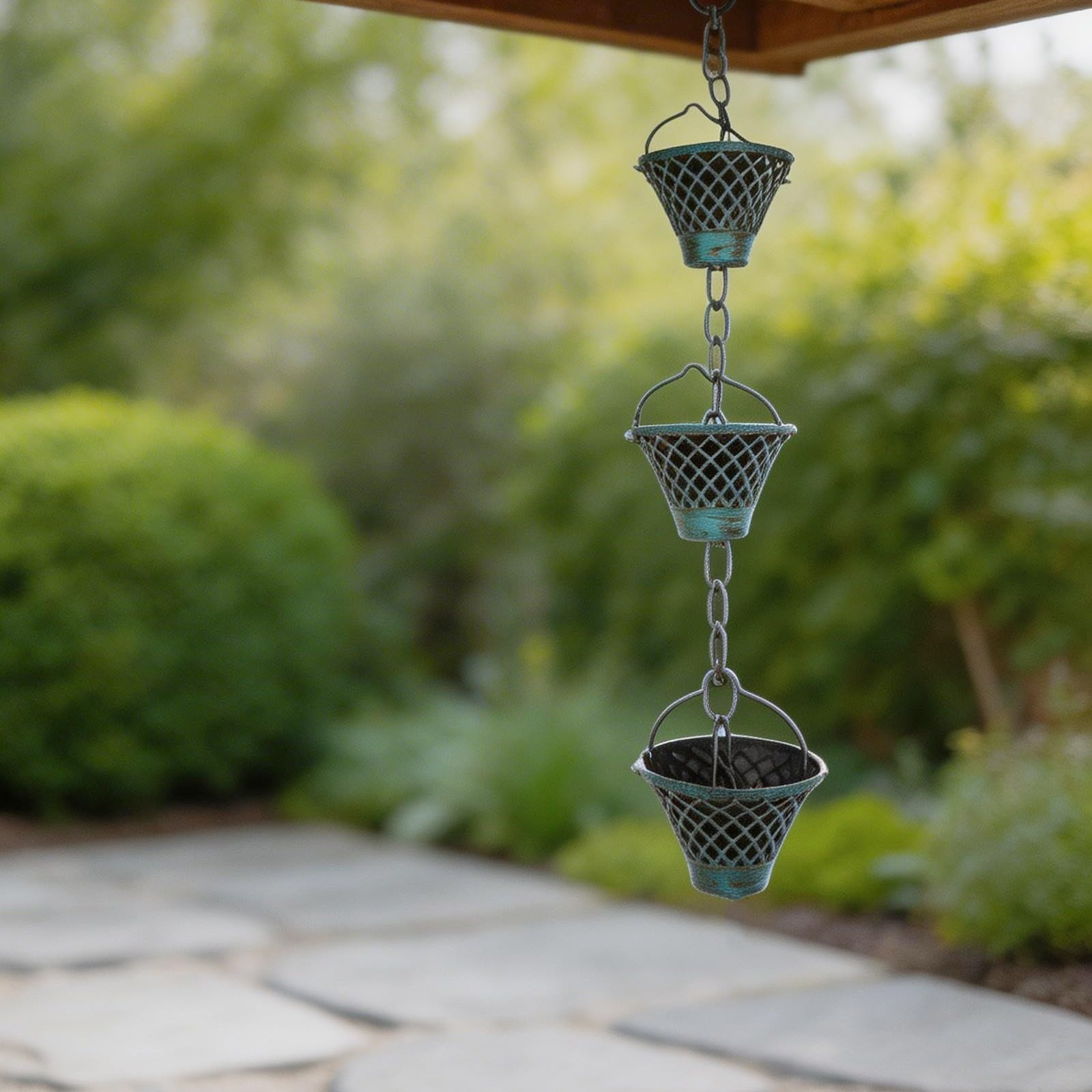 Cadena de lluvia para instalación de bajante en hogares y jardines que proporciona atractivo visual y gestión práctica del agua de lluvia (color bronce)