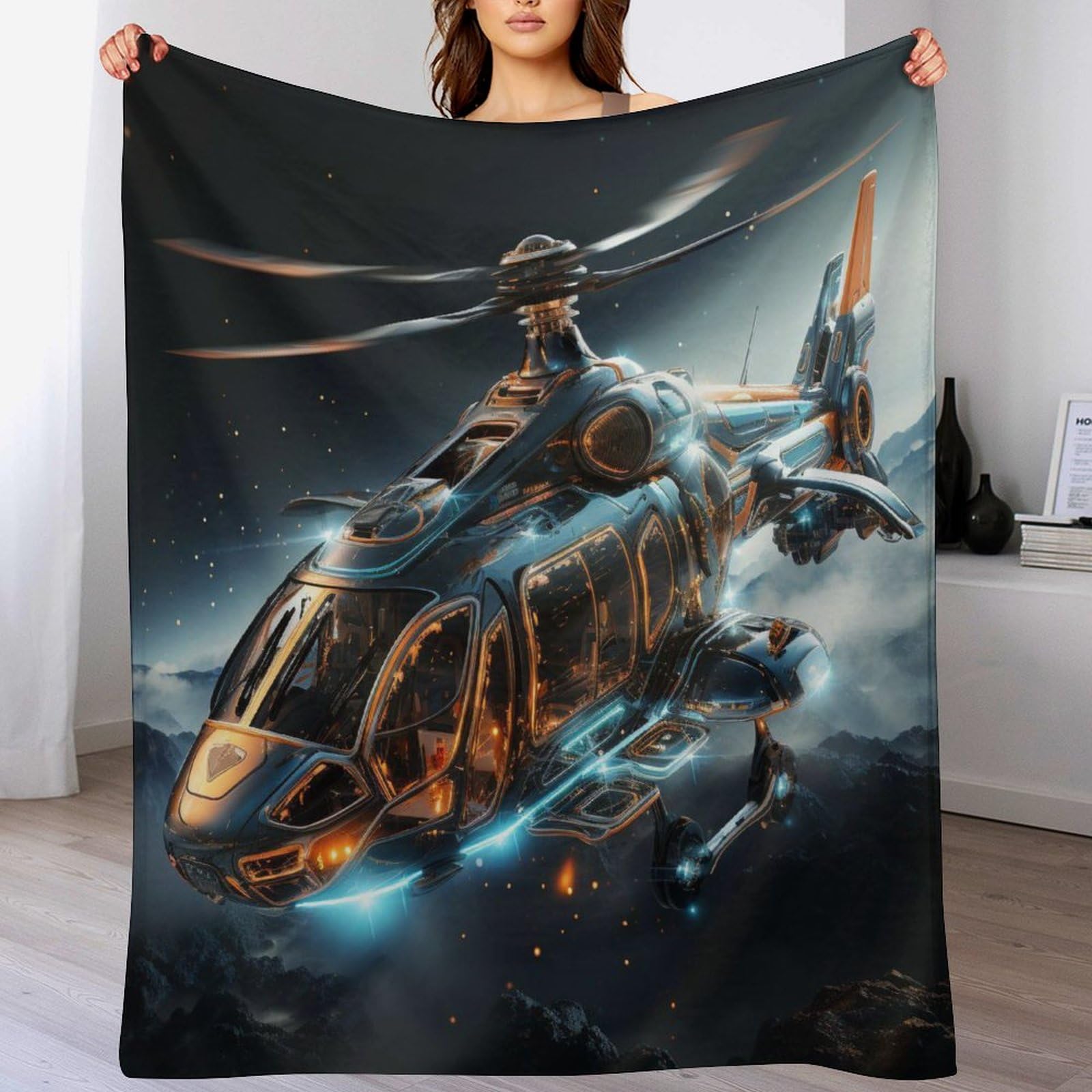 Manta suave de franela contra el frío del sofá con diseño de helicóptero