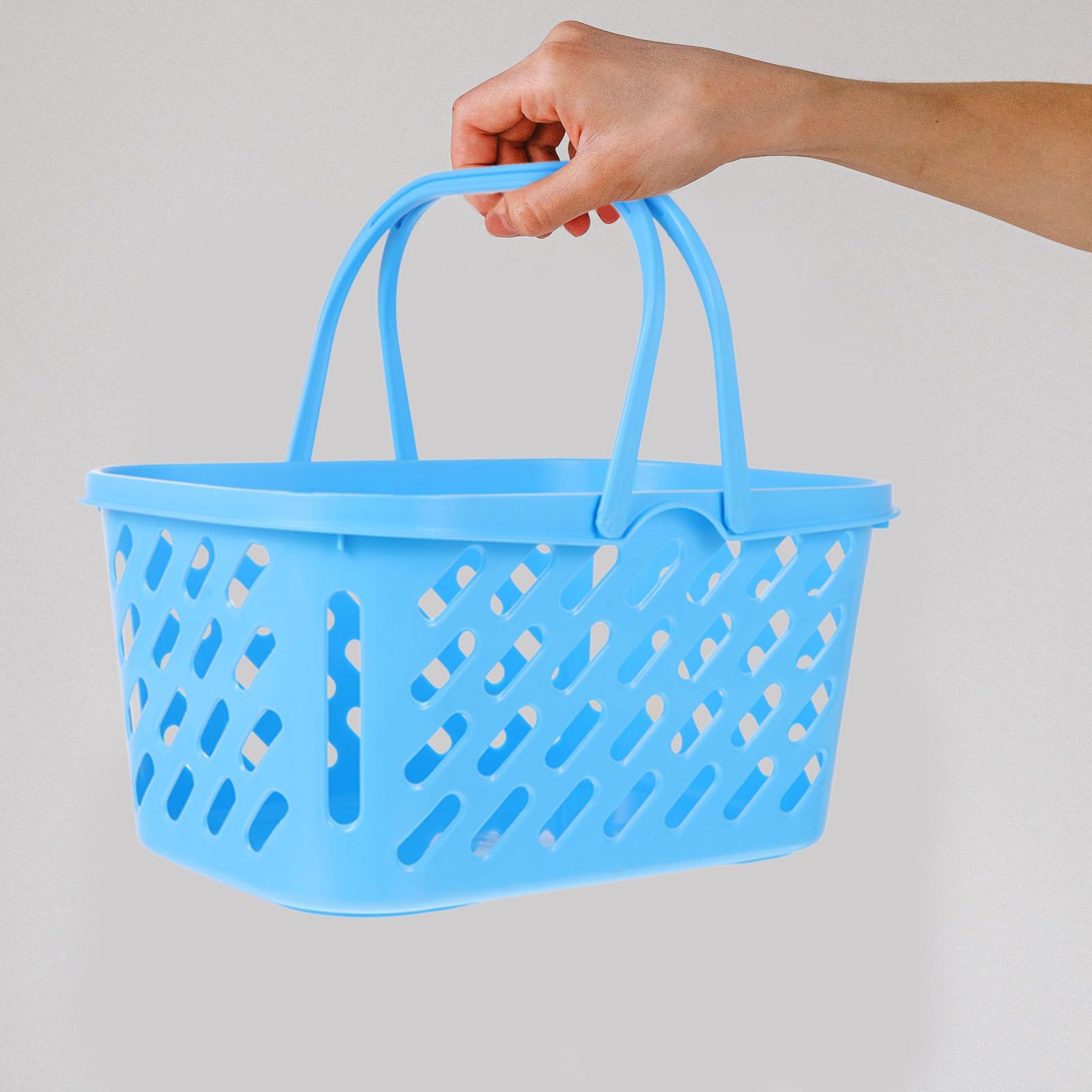 BETOOKY Cesta de Plástico Compra 10l Pequeña Color Azul Lago Doble Asa, Cesta de Almacenamiento Portátil para Supermercado y Organización del Hogar