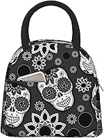 Vista 29 de Fiokroo Lonchera aislada con estampado a cuadros blancos y negros y negros, bolsa de almuerzo reutilizable para escuela, trabajo, universidad