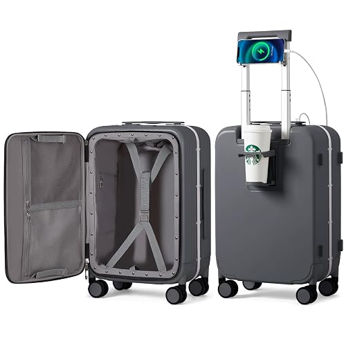mixi Carry On Luggage with Cup Phone Holder and Charger 20 Inch