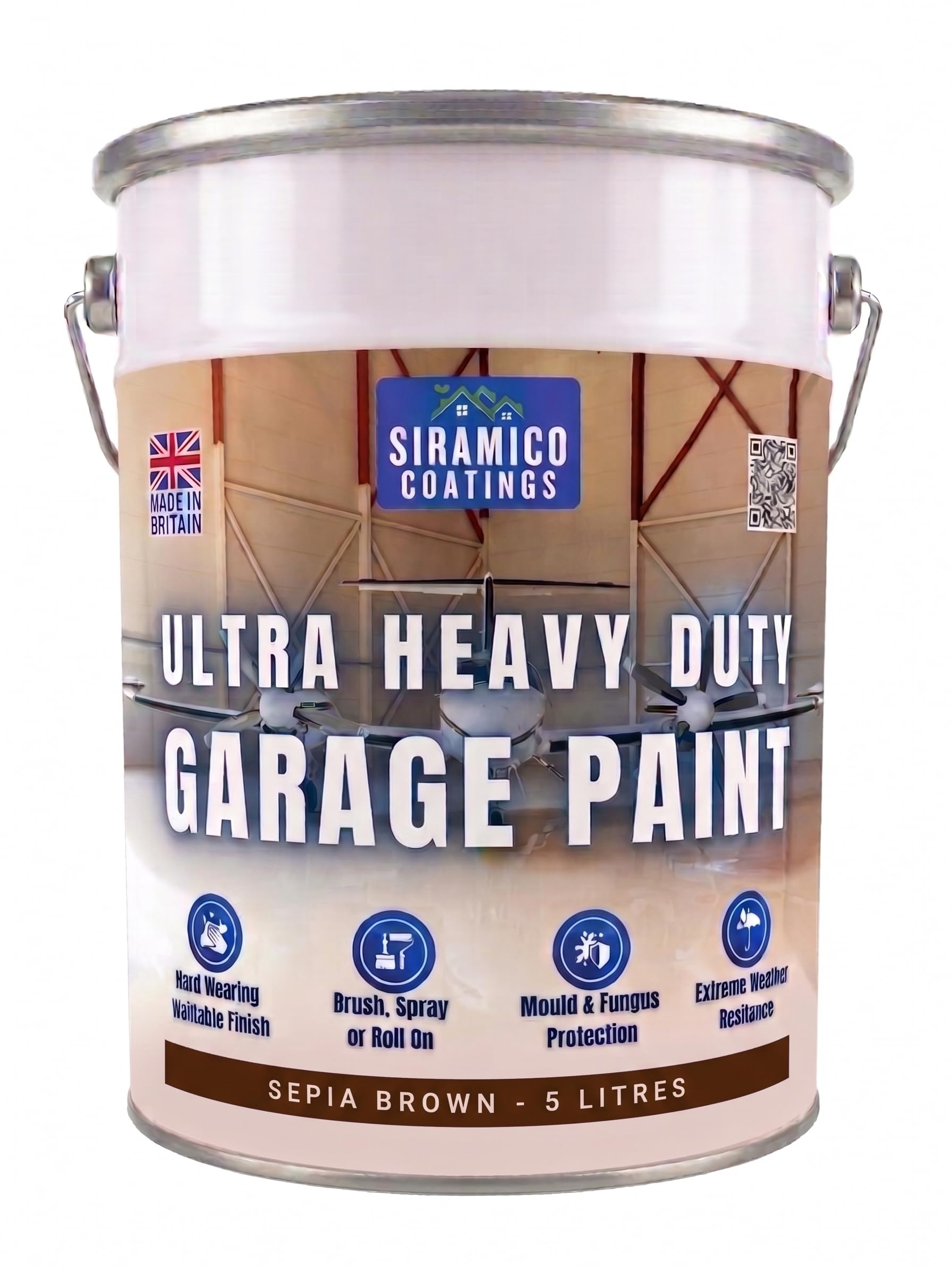 SIRAMICO COATINGS One Coat - Ultra Heavy Duty Garage Floor Paint - 5 Litres - White - Green - Light Grey - Brown - Anthracite (Sepia Brown)