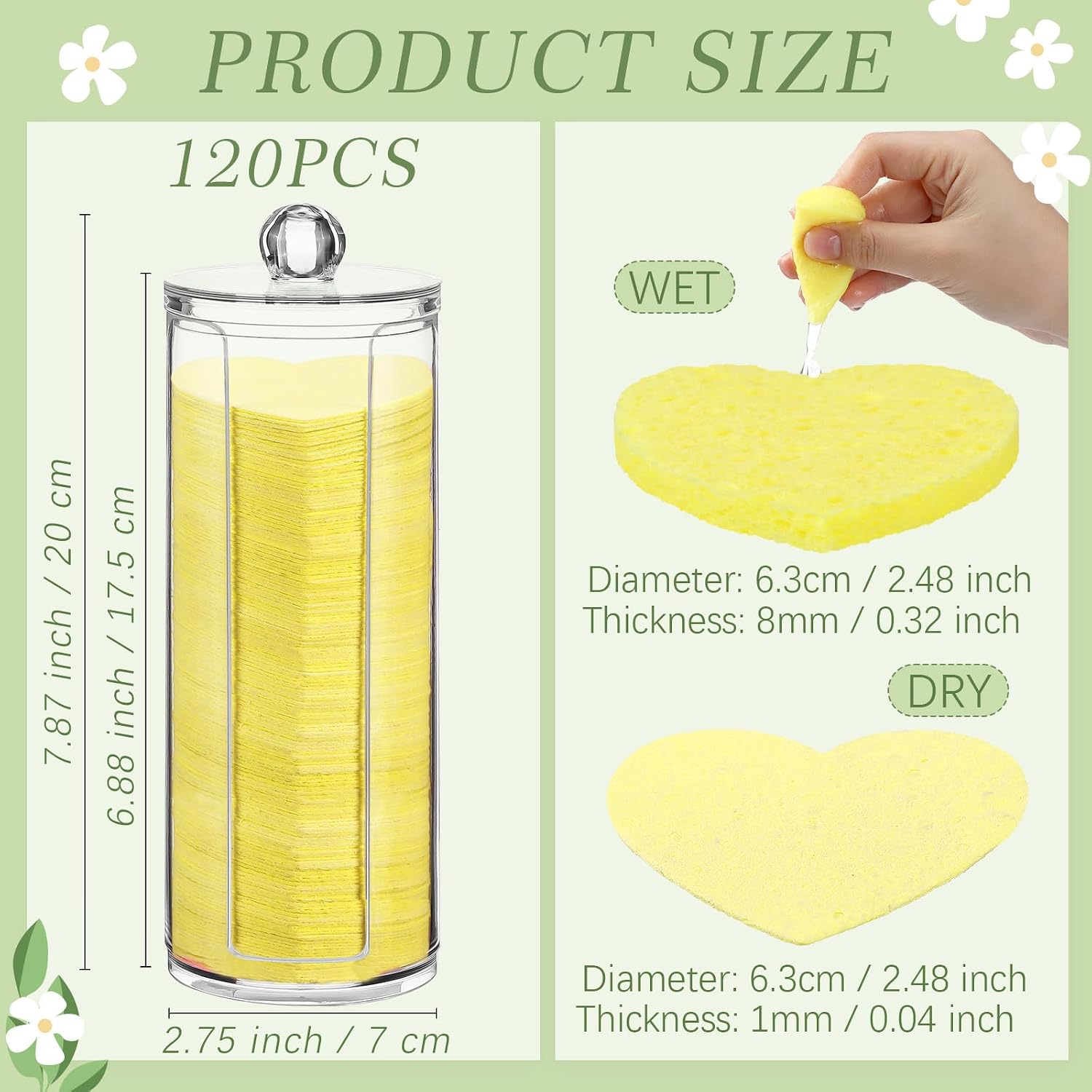 Sieral 120 Pcs Compressed Facial Sponges for Women with Container Disposable Face Sponge Pads for Mask Washing Face Cleansing Exfoliating Pore Esthetician Makeup Removal(Heart,Lemon Yellow)