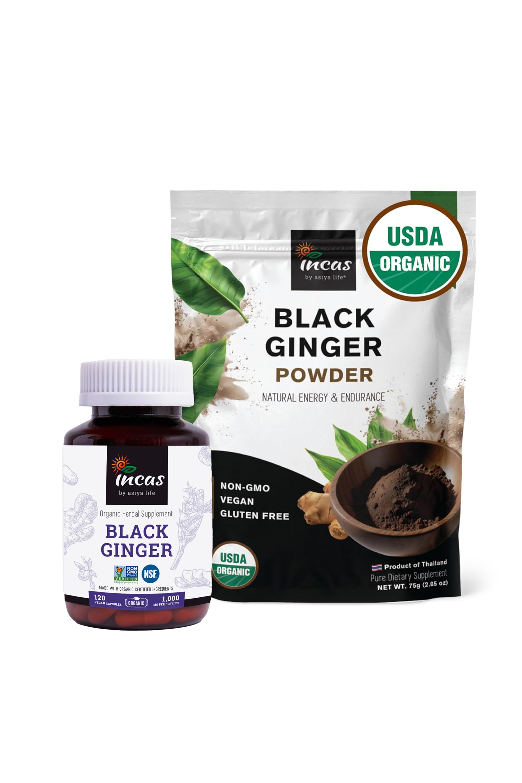 Amazon.com: INCAS USDA Organic Black Ginger Capsules & Powder Bundle