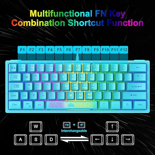 Miniatura 7 de Combo de teclado y mouse para juegos 60 Samll Mini RGB retroiluminación mecánica y mouse óptico mecánico RGB de panal de abeja alfombrilla de mouse