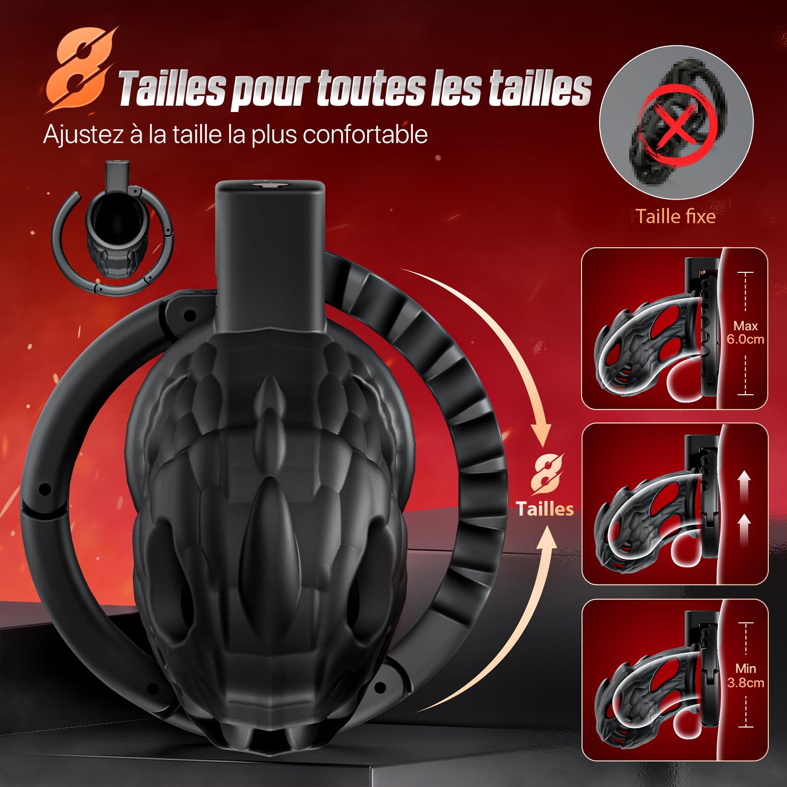 PRONFANS Juguetes sexuales Juguetes eróticos para pareja sexuales 8 tamaños en 1, Chastity cage juguetes sexuales hombre está equipado con cerradura invisible, sex shopping mujer hombre Jaula castidad