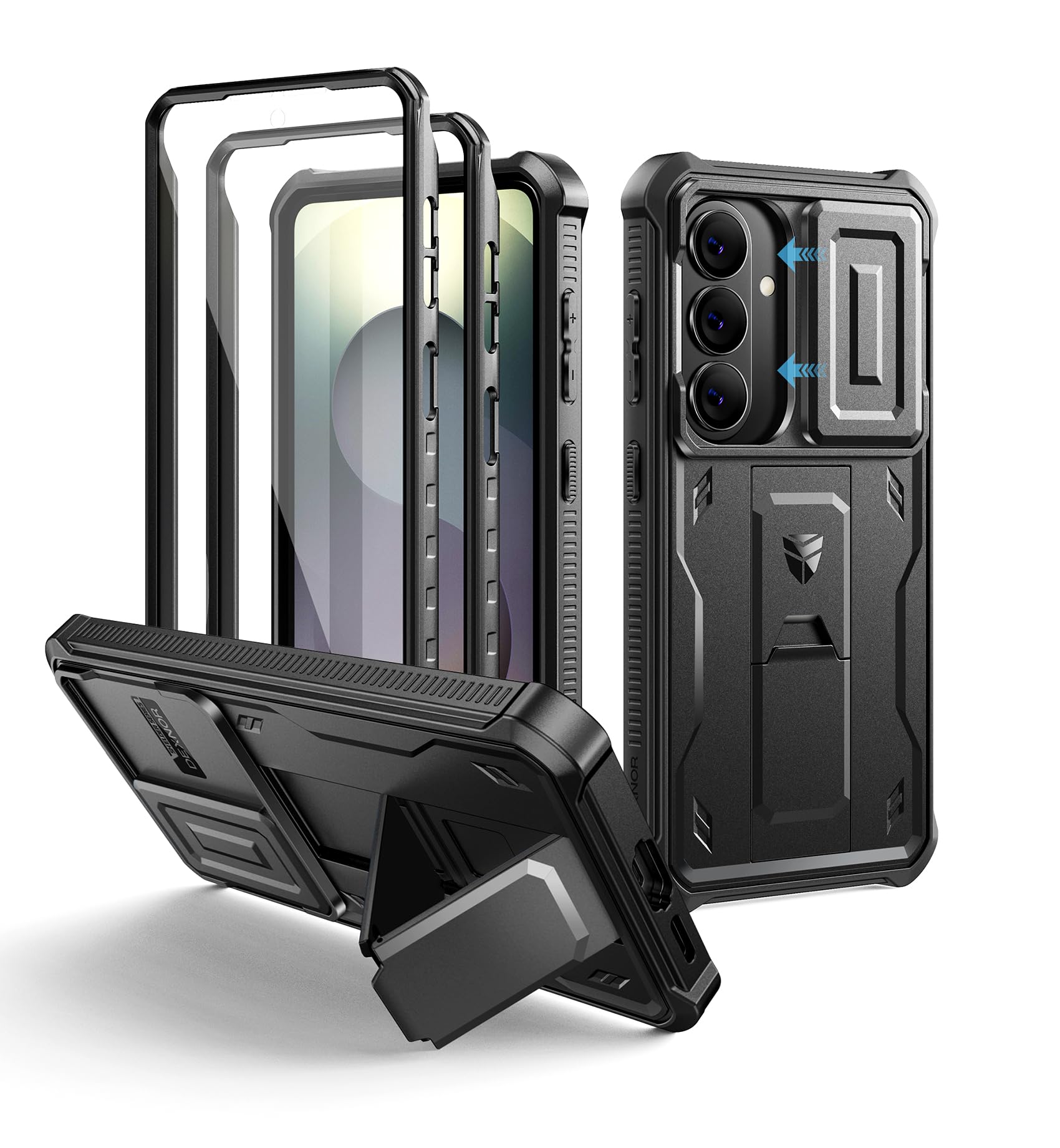 Dexnor for Samsung Galaxy S26 Case with Upgraded Slide Camera Cover &amp; 2 Front Frames &amp; Built-in Screen Protector &amp; Kickstand, Heavy-Duty Rugged Case Full-Body Protective Cover(2026),6.3",Black