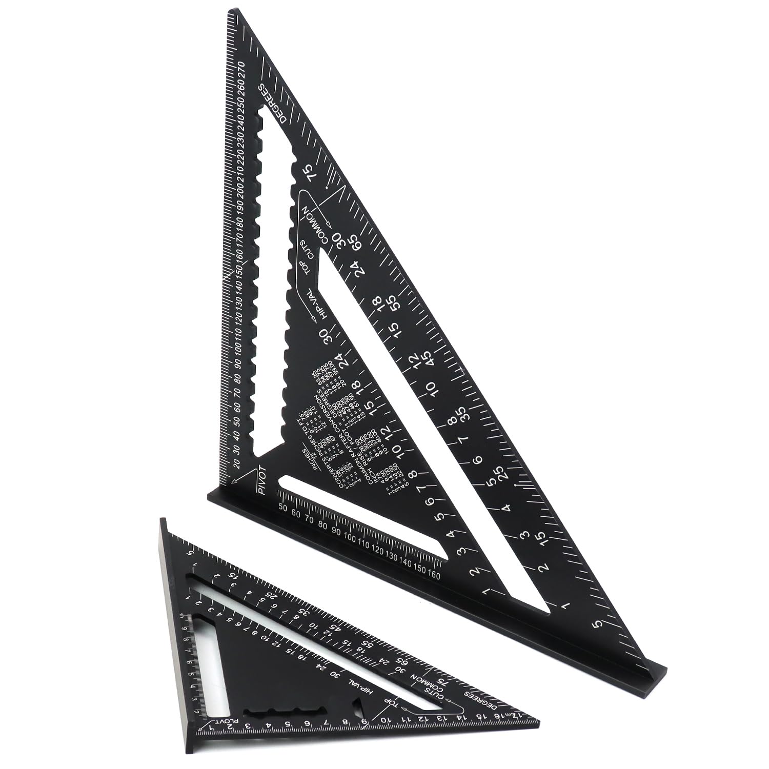 QWORK® 2 Piezas Regla Triangular Métrica Escuadra de Carpintero, Regla de Triángulo de Aleación de Aluminio de 185 mm y 300 mm, Escuadra Grande, para Carpinteros, Techadores