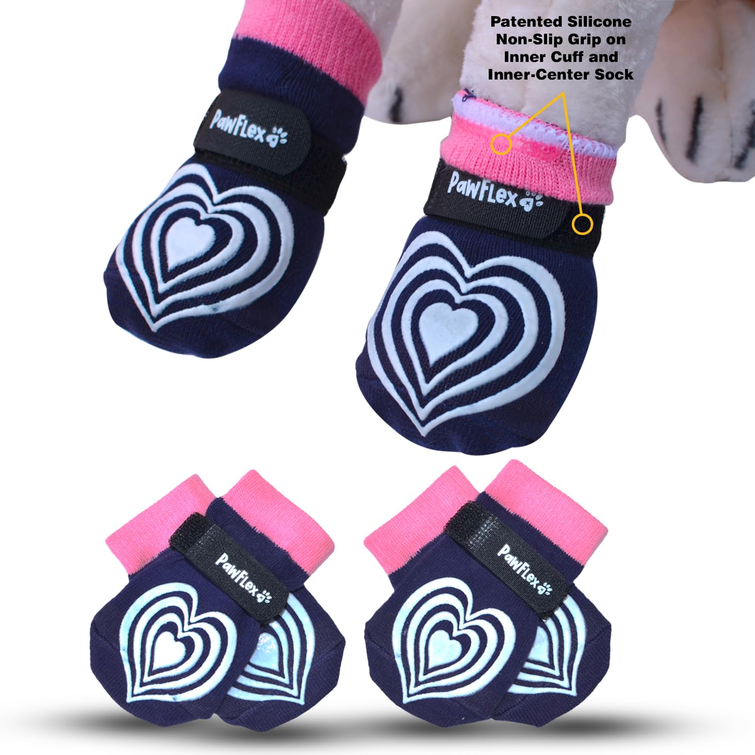 Medical Therapeutic Double Sided Non-Slip Cotton Dog Socks | PawFlex Comfy Pawz Silicone Grip on Inner Cuff No Twisting or Sliding Off | Senior & Disabled Dog Traction Control |Pet Paw Protection