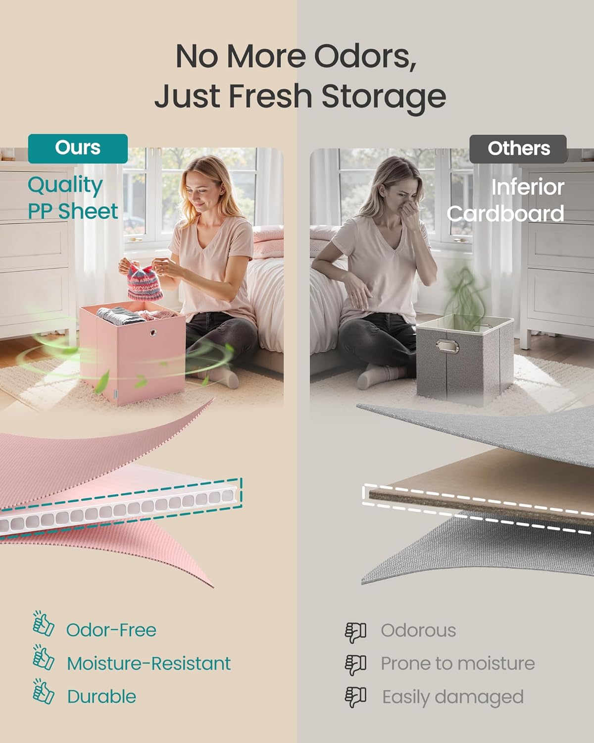 SONGMICS Storage Cubes, Set of 6 Odorless Foldable Storage Boxes, 10.2 x 10.2 x 11 Inches, Closet Organizers for Shelf, Rainbow Storage Bins, Colorful Fabric Bins for Bedroom, Living Room URFB226X01 - Image 8