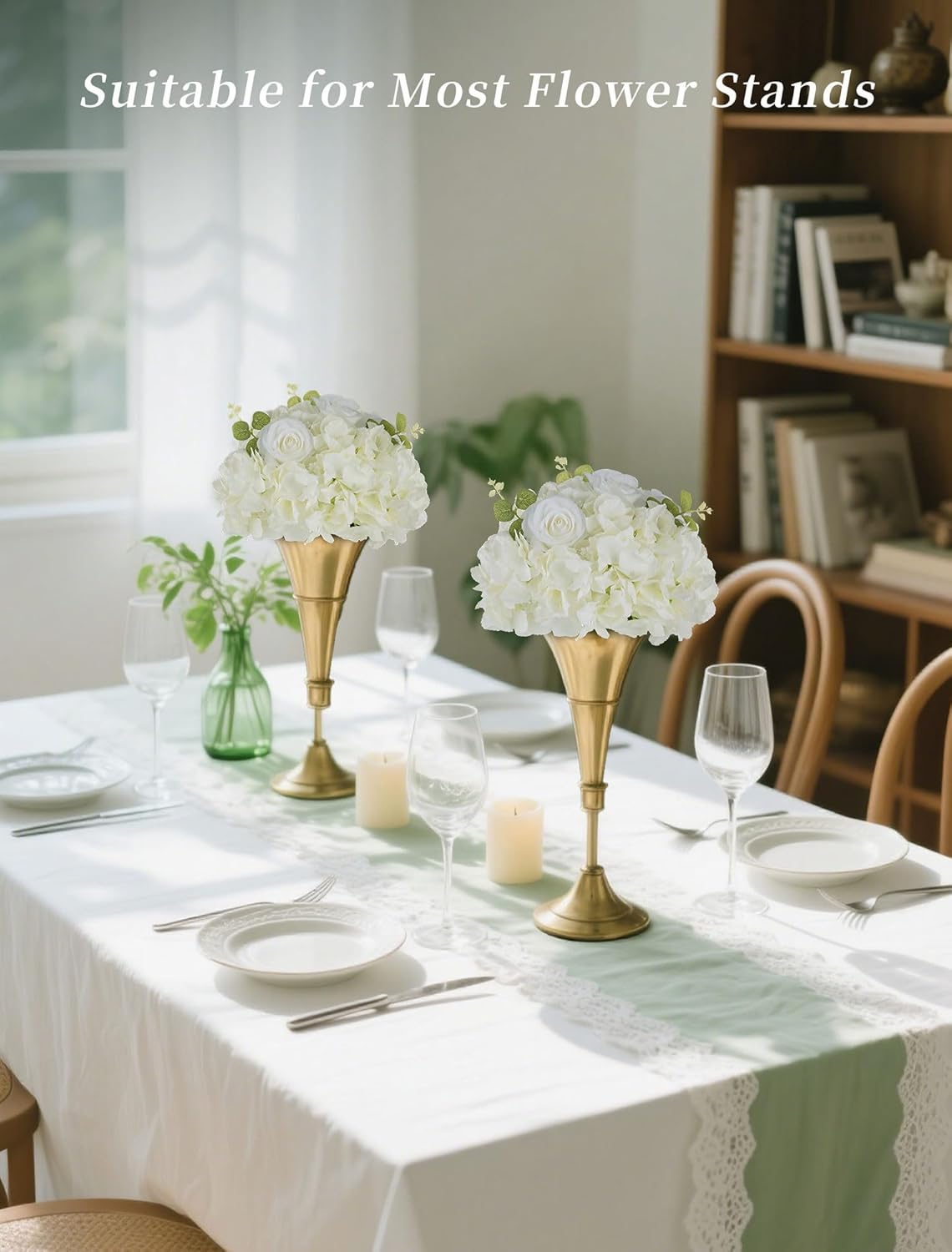 BLOSMON Artificial Flower Balls Wedding Centerpieces 2 Pcs 11.8" White Fake Flowers Rose Hydrangea Ball Arrangement Center Pieces for Table Silk Floral Bouquet for Wedding Party Home Decor - Image 3