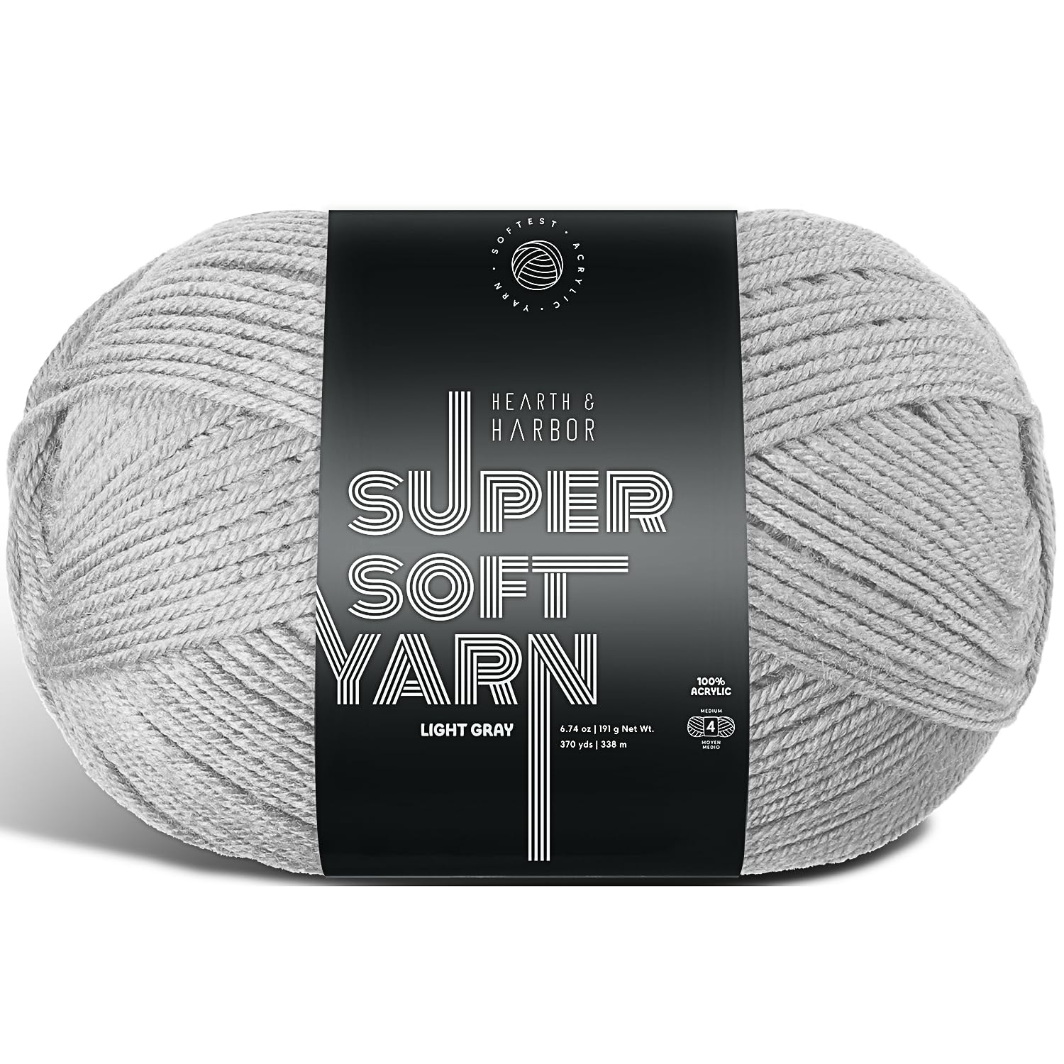 Acrylic Yarn for Crocheting &amp; Knitting – Soft Crochet Yarn for Crocheting, 370 Yards, Perfect for Crafts &amp; Amigurumi, Medium Worsted Weight 4, Light Grey