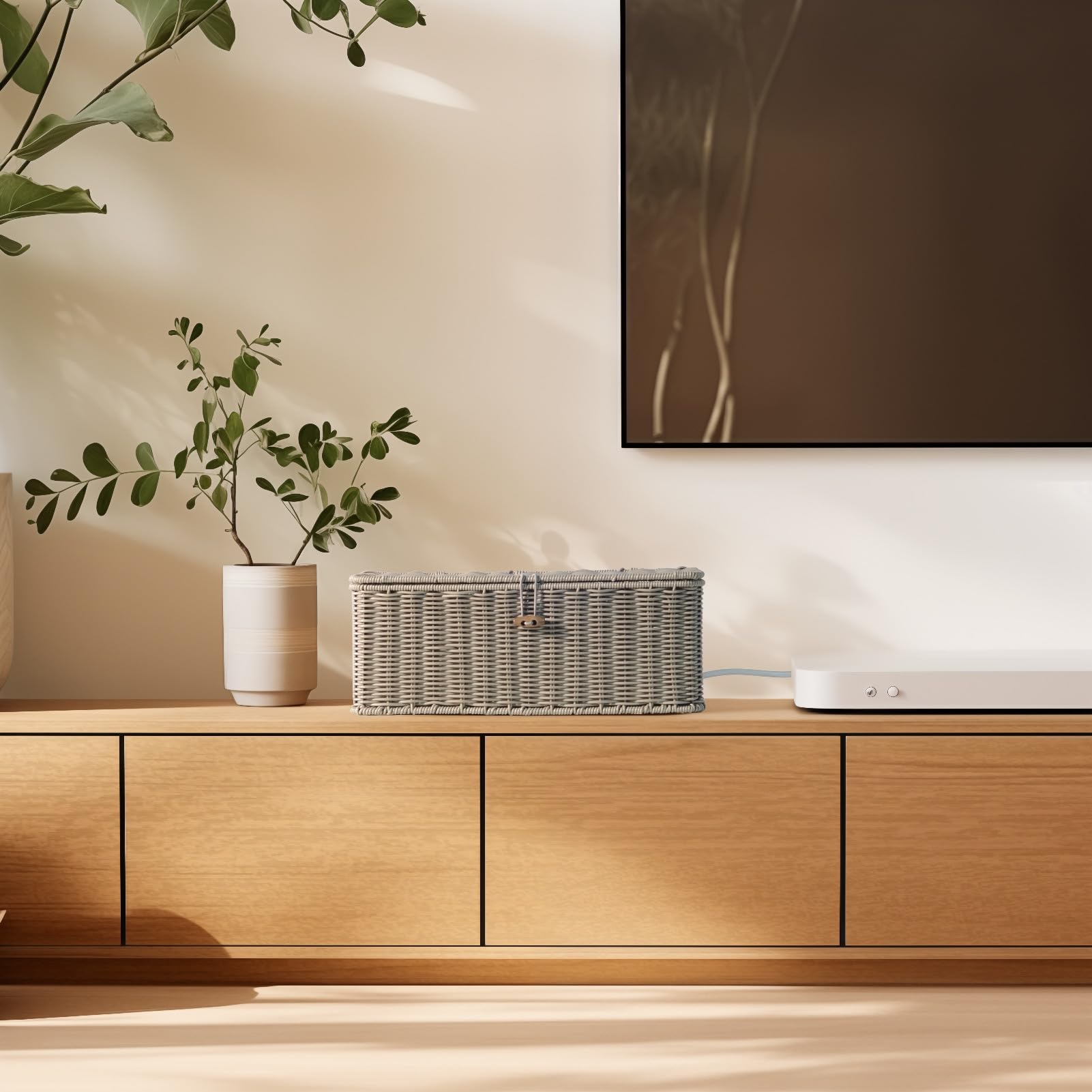 Kabelmanagementbox, Kabel-Organizer mit Deckel und Kabelbindern, graues Set